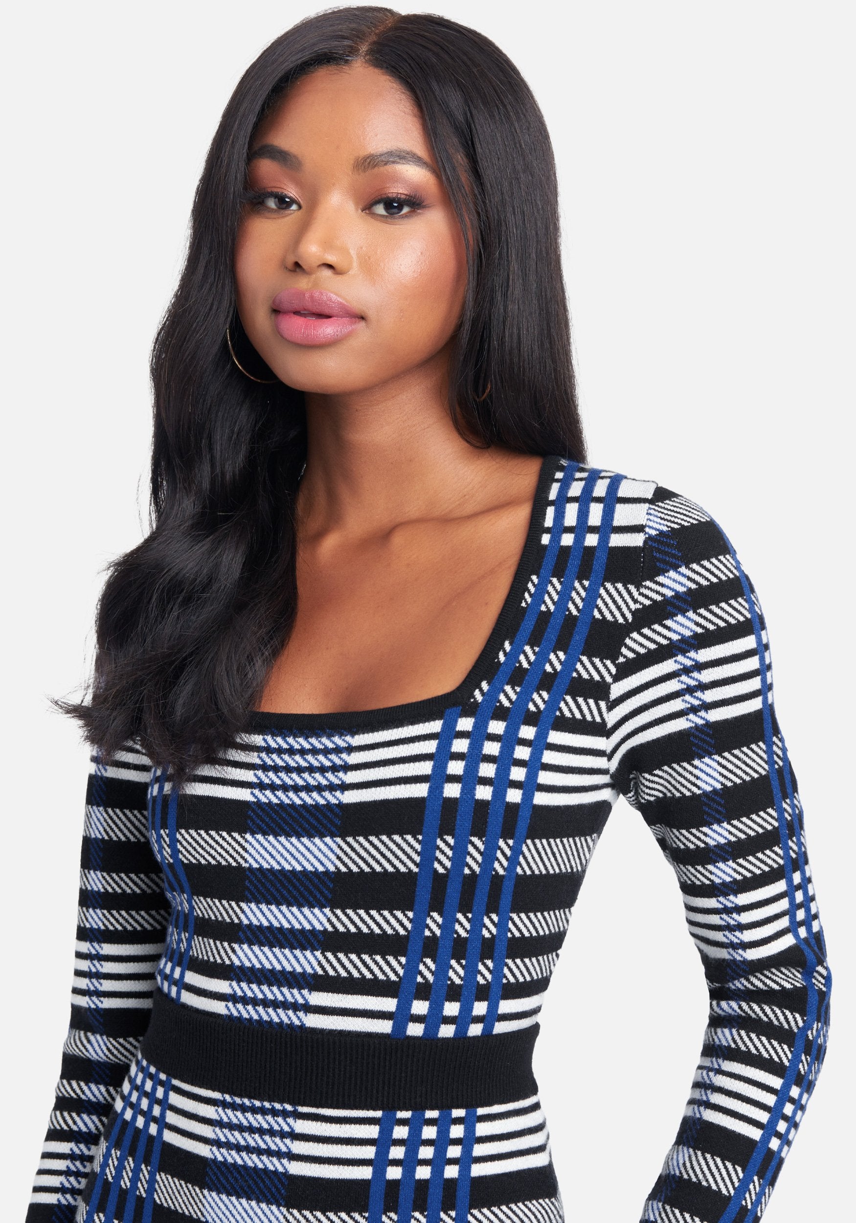 Plaid Long Sleeve Two Piece Sweater Dress