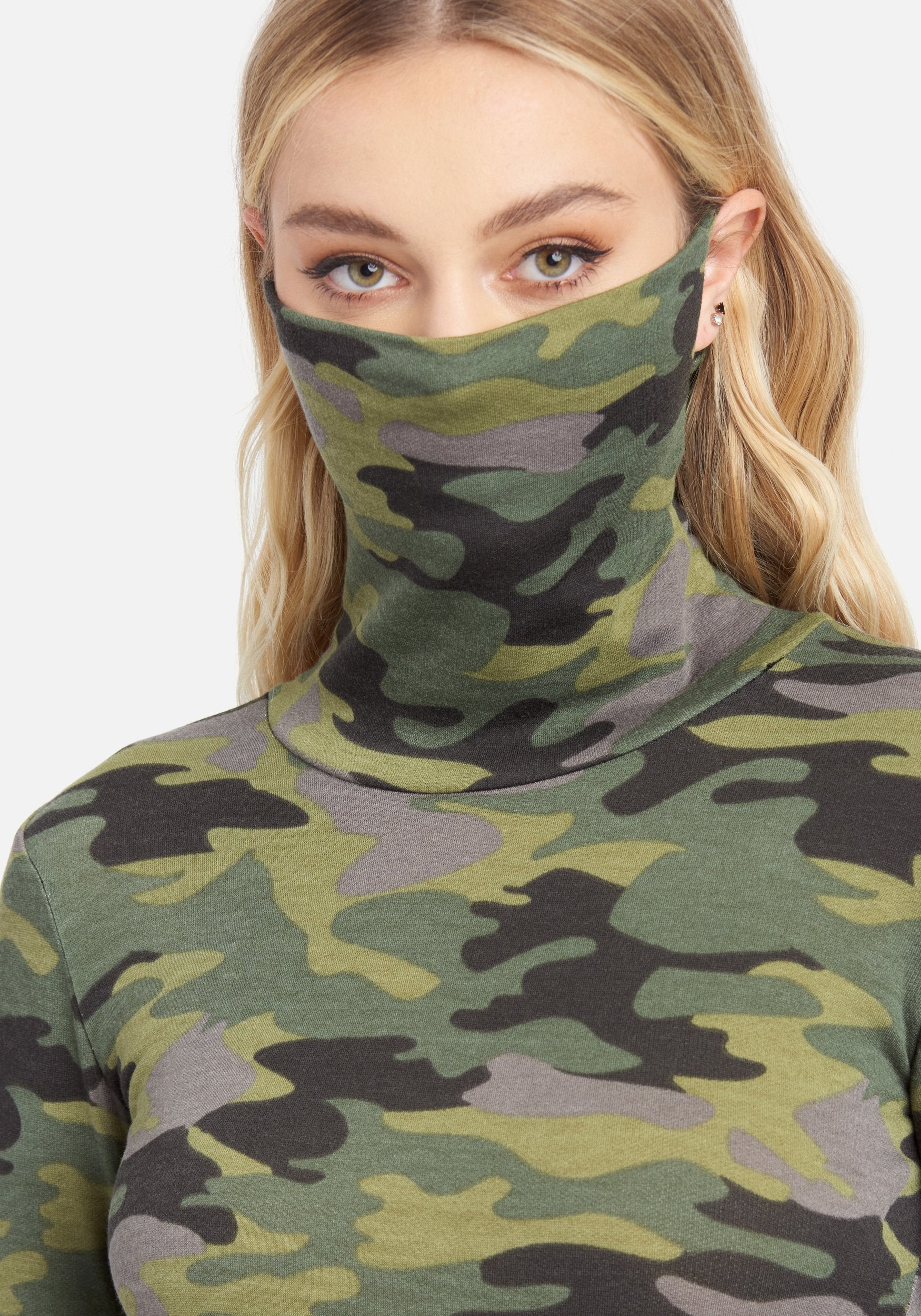 Camo Long Sleeve Mock Neck Dress