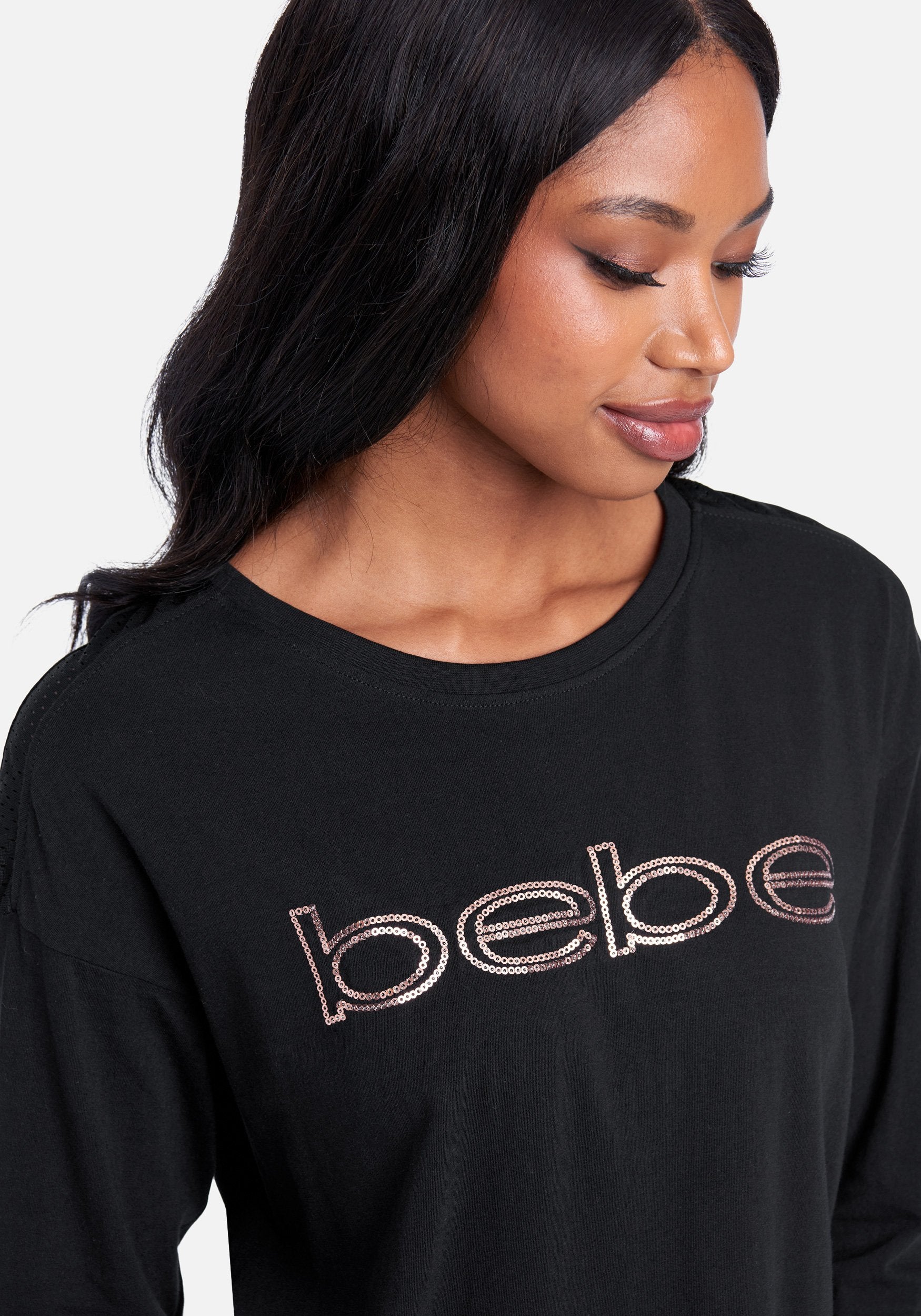 Bebe Logo Sequin Long Sleeve Top