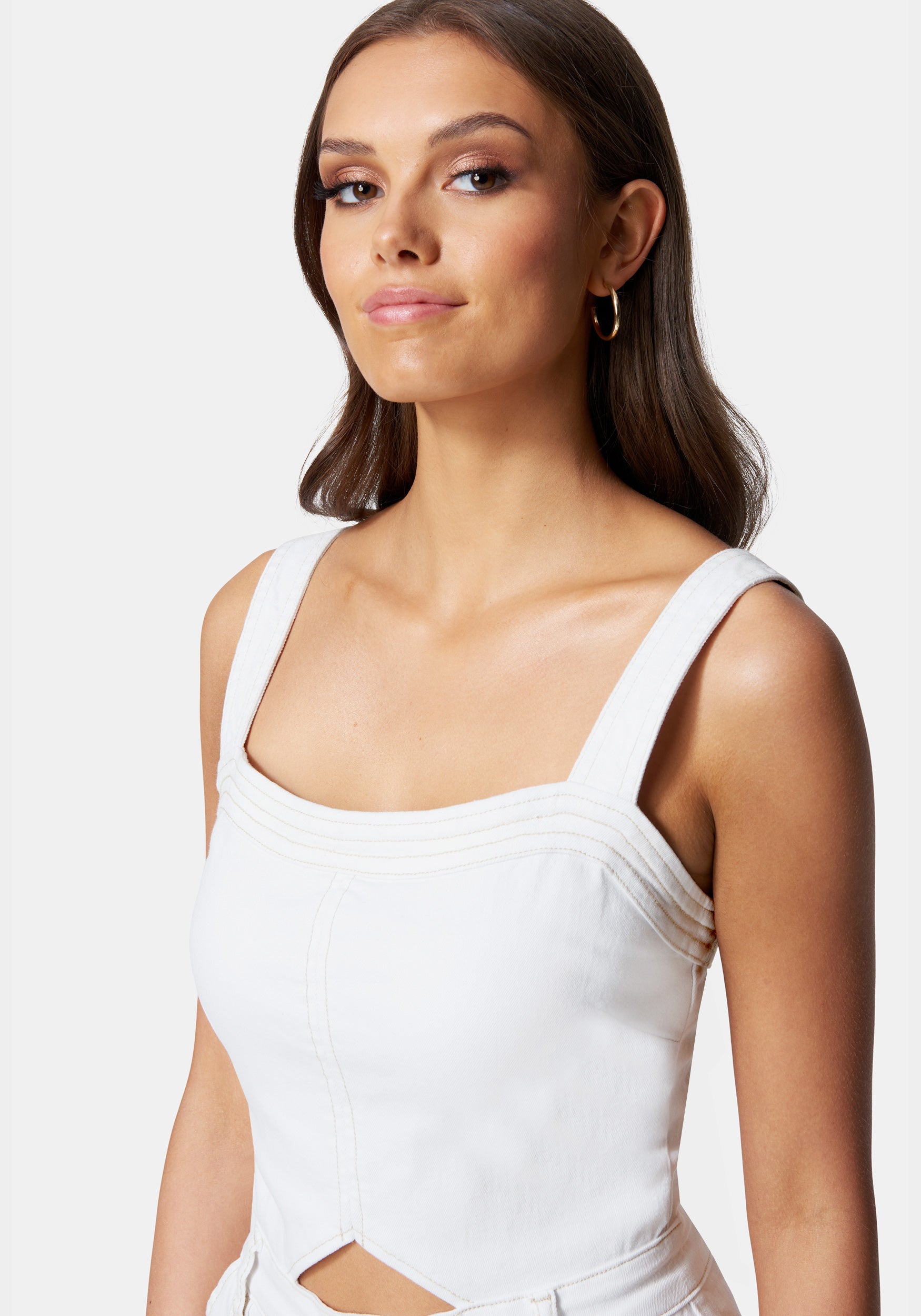 Side Cut Out Wide Leg Denim Jumpsuit