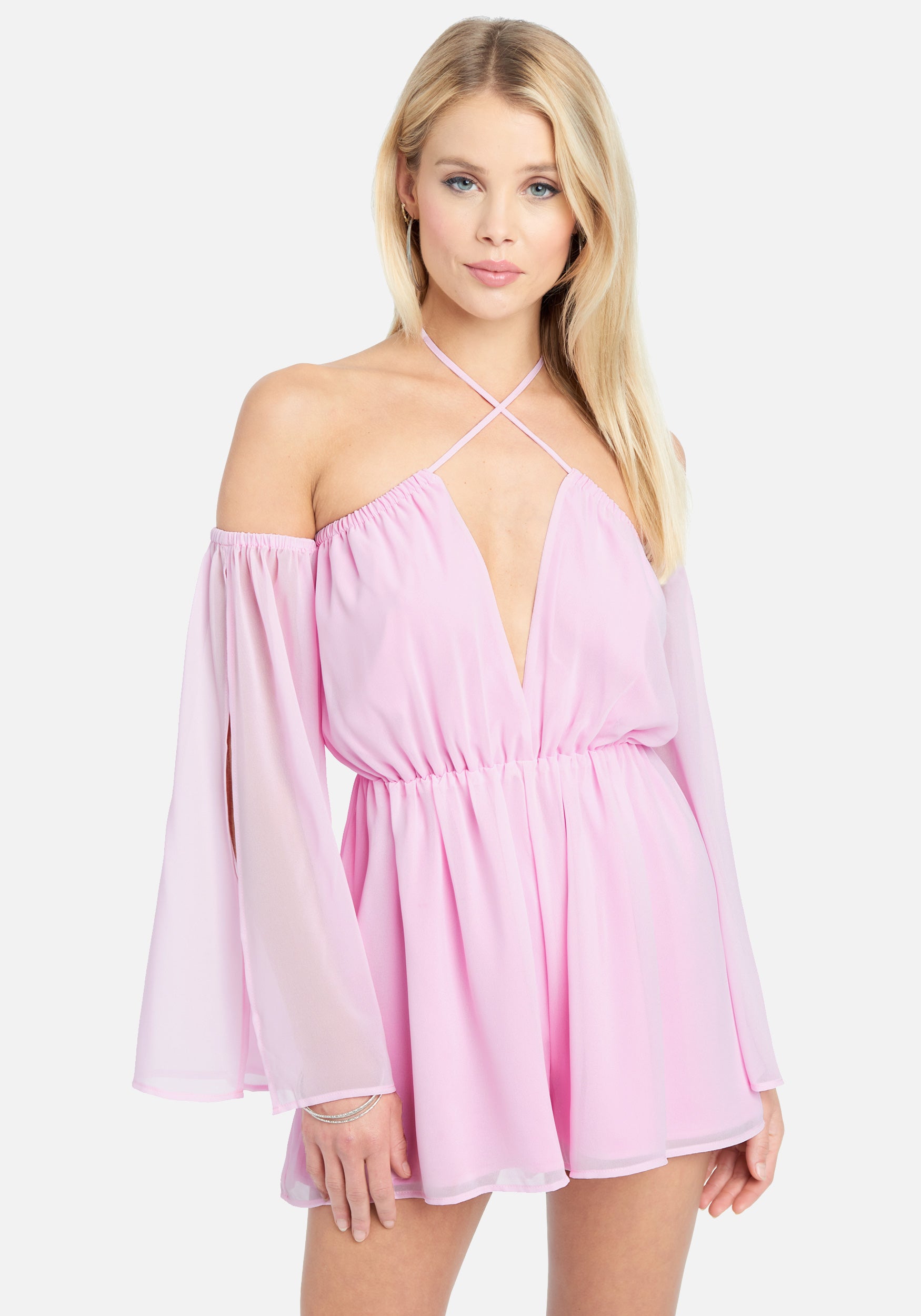 Slit Sleeve Flowy Romper