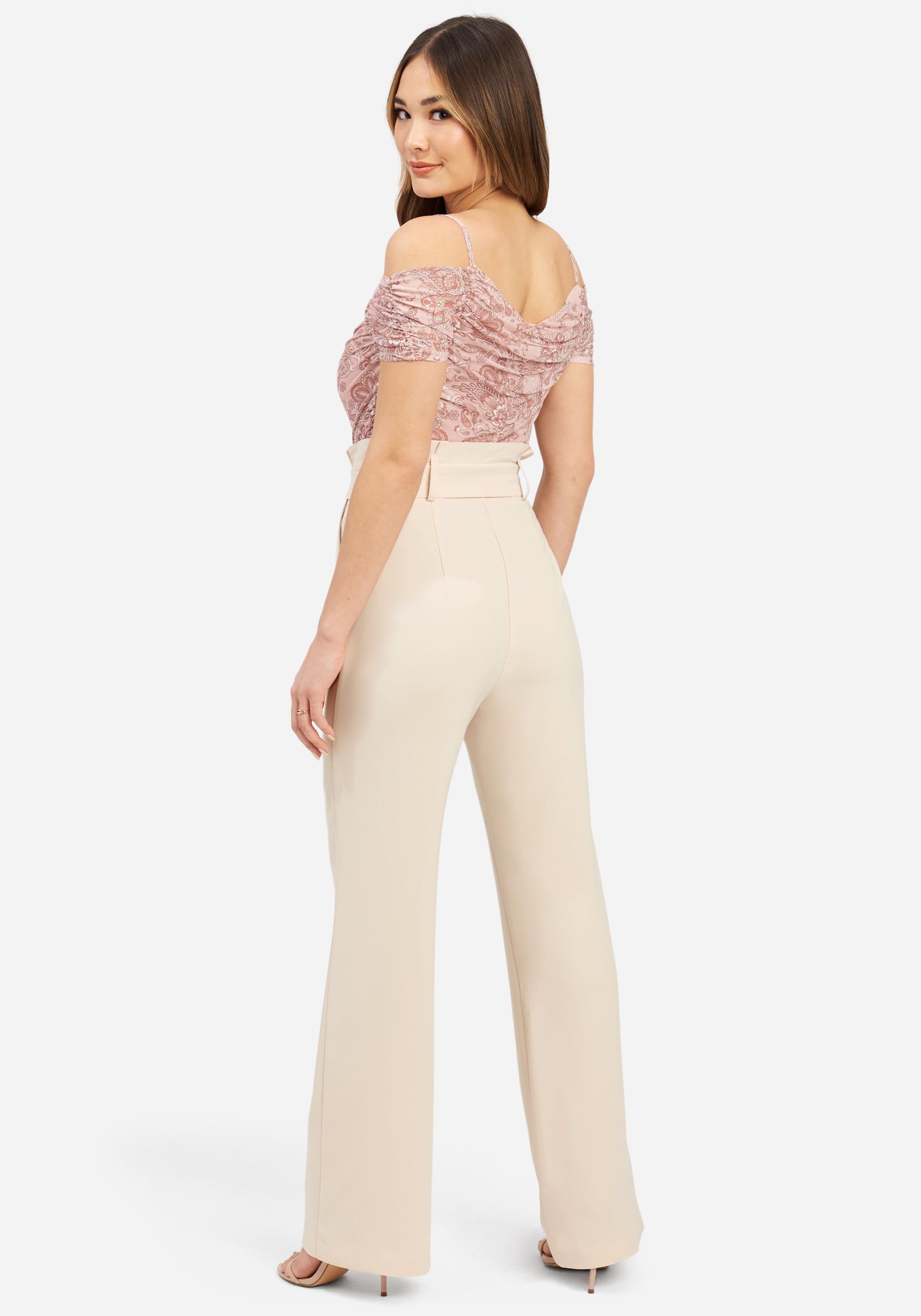 High Waist Paper Bag Self Tie Wide Leg Pant