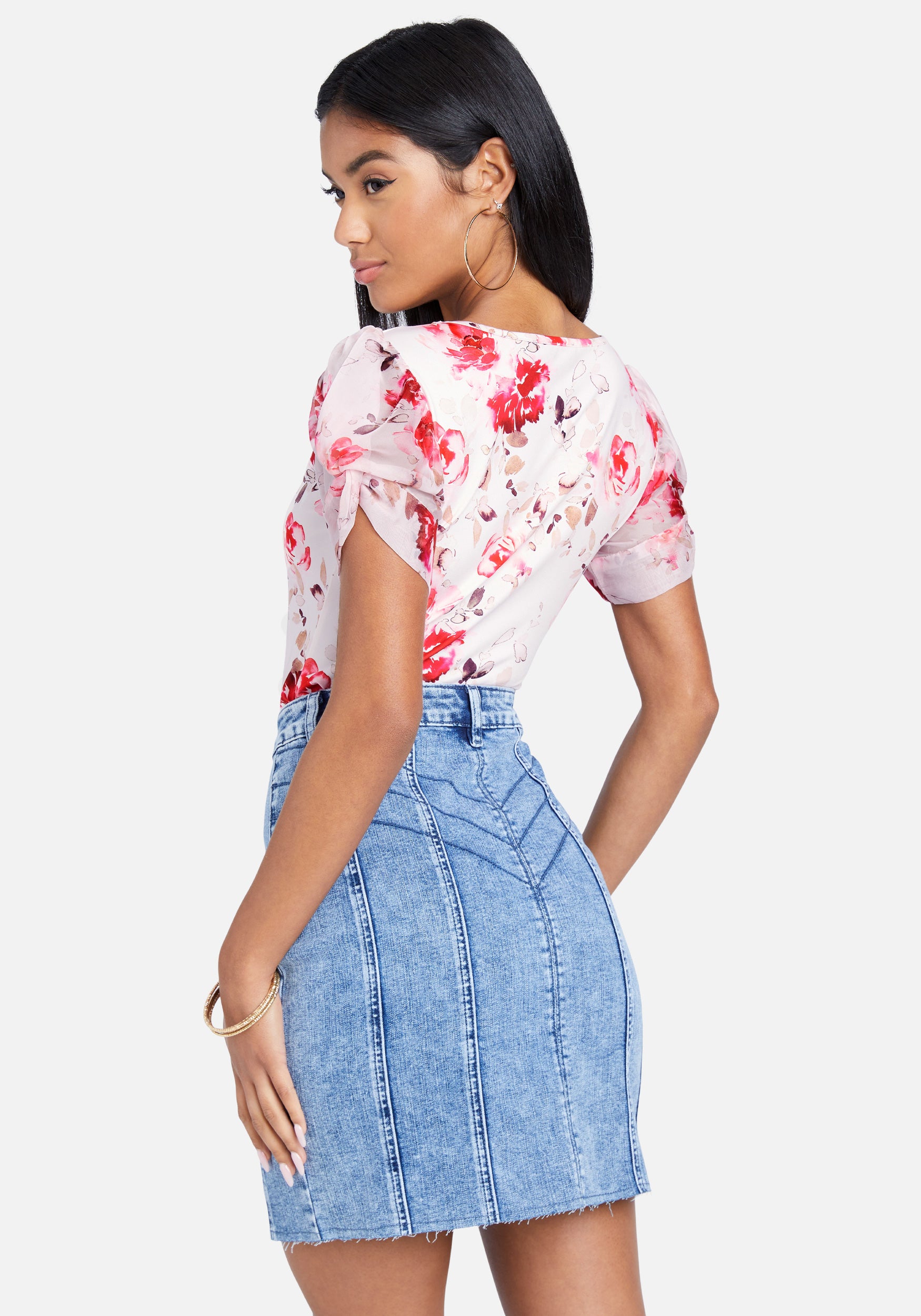 Floral Print Chiffon Sleeve Bodysuit