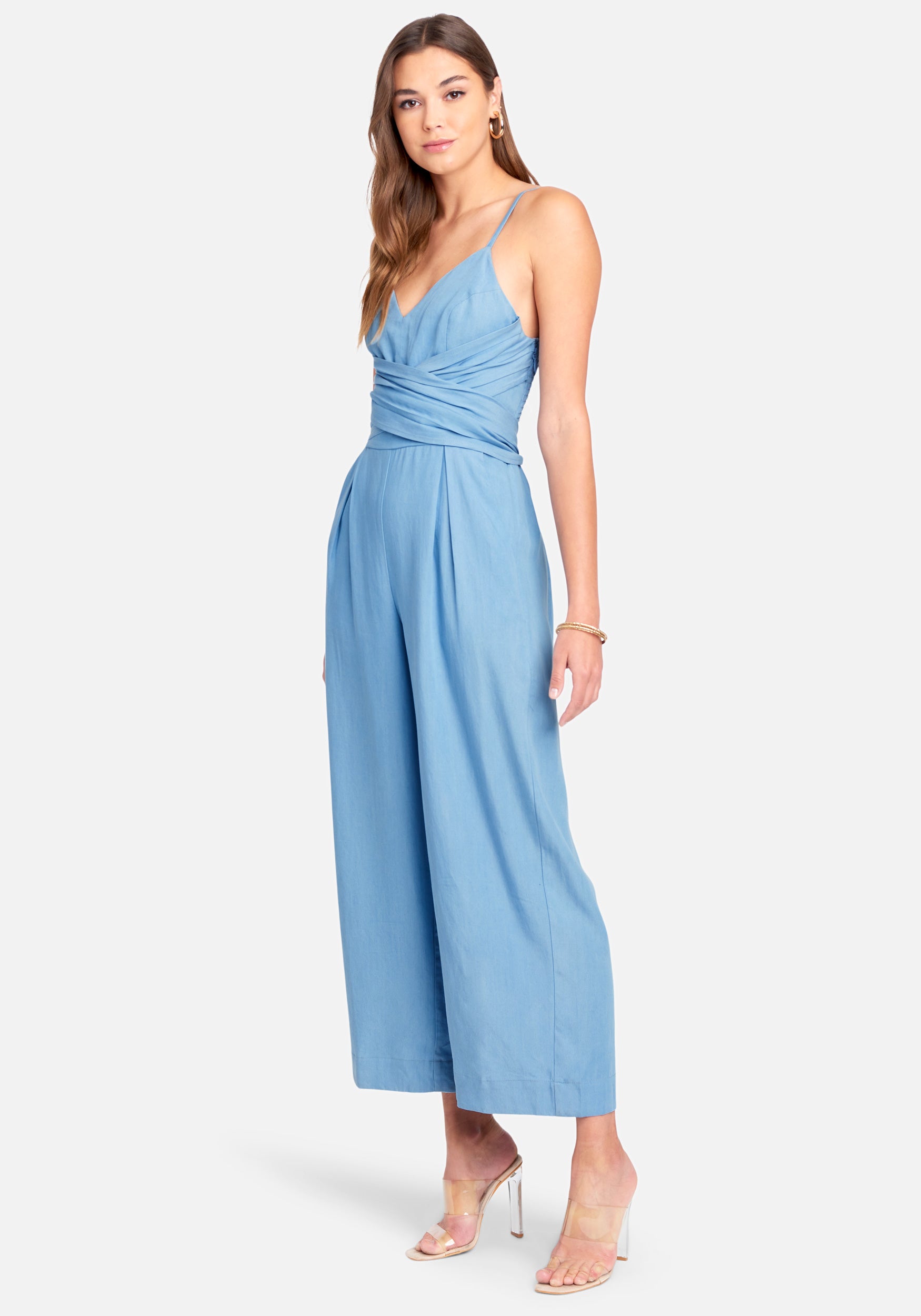 Wrap Waist Chambray Culotte Jumpsuit