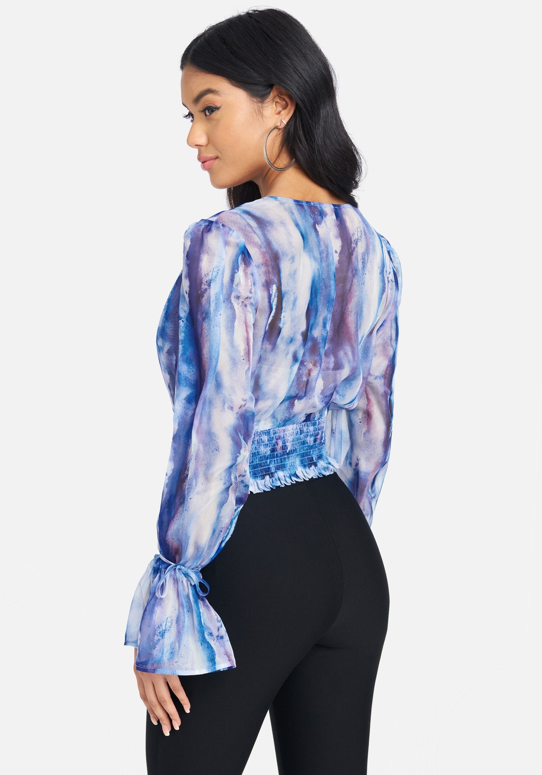 Long Sleeve Surplice Woven Top