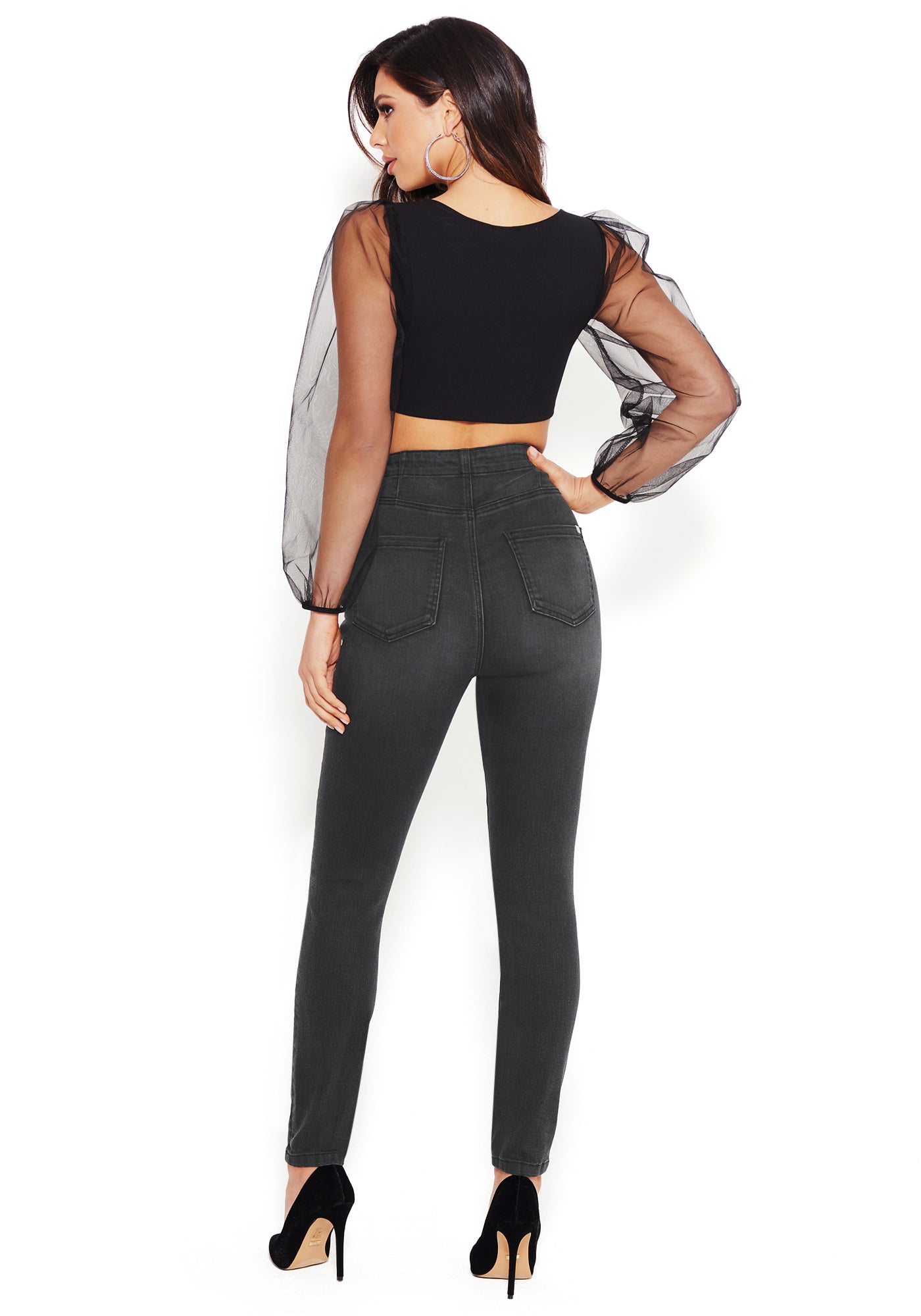 Button Trim High Waist Jeans