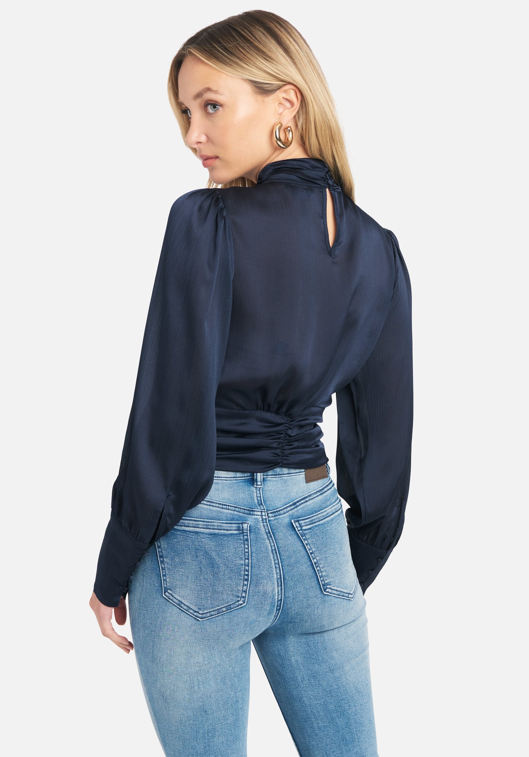 Ruched Waist Balloon Sleeve Blouse