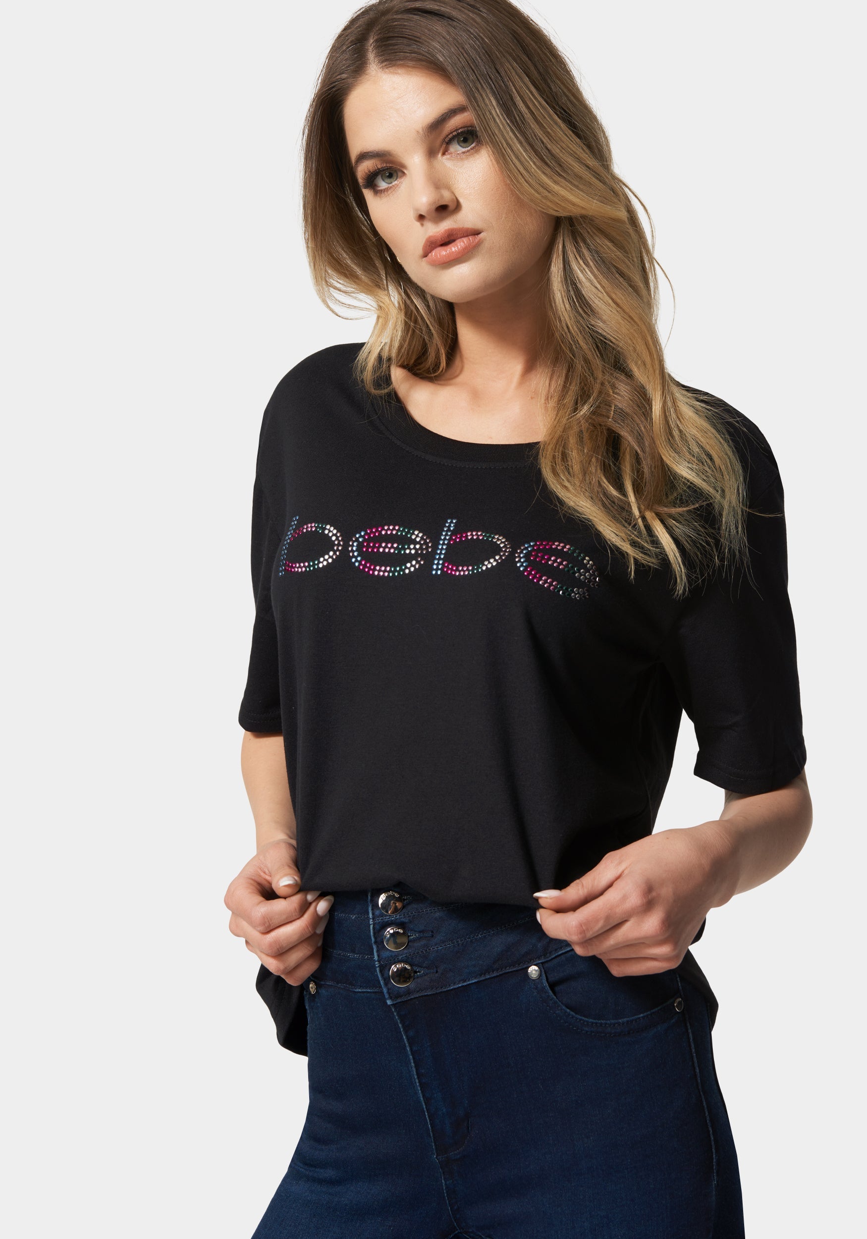 Bebe Logo Nailhead Boxy T Shirt