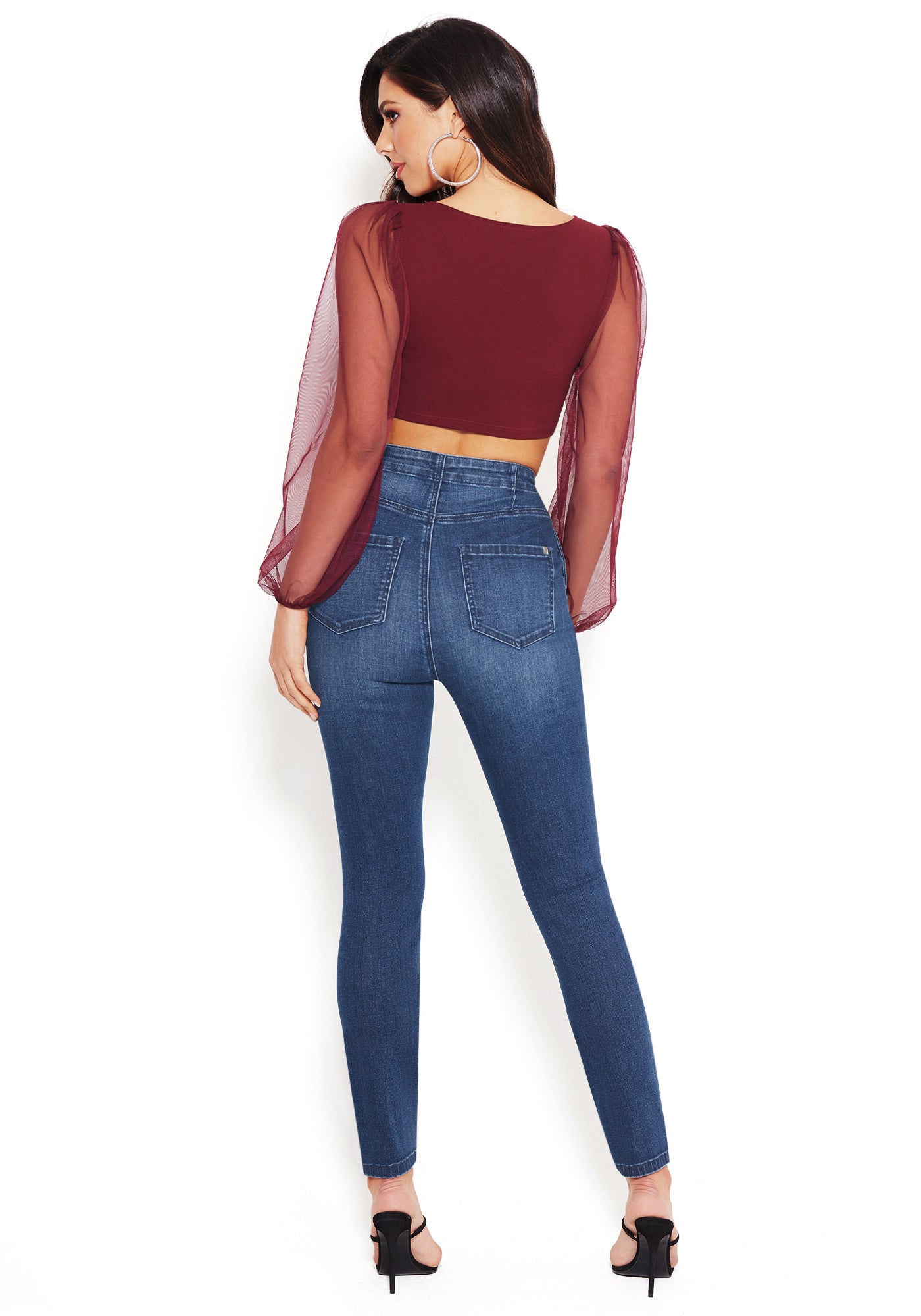 Button Trim High Waist Jeans