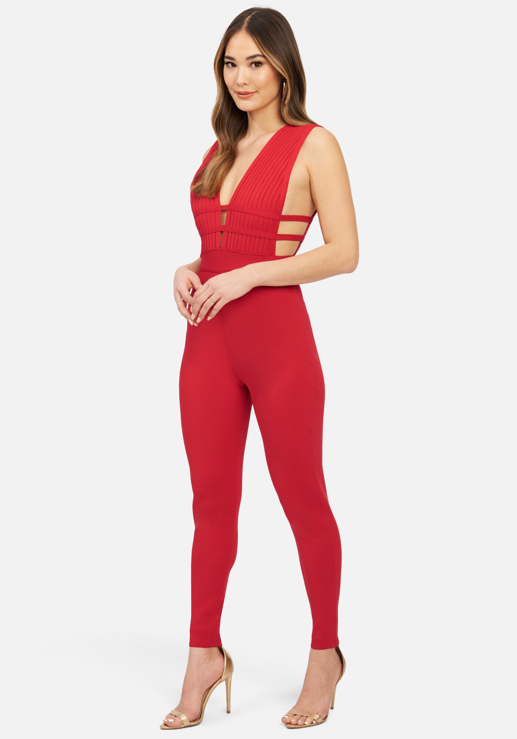 Bandage Plunge Neck Catsuit