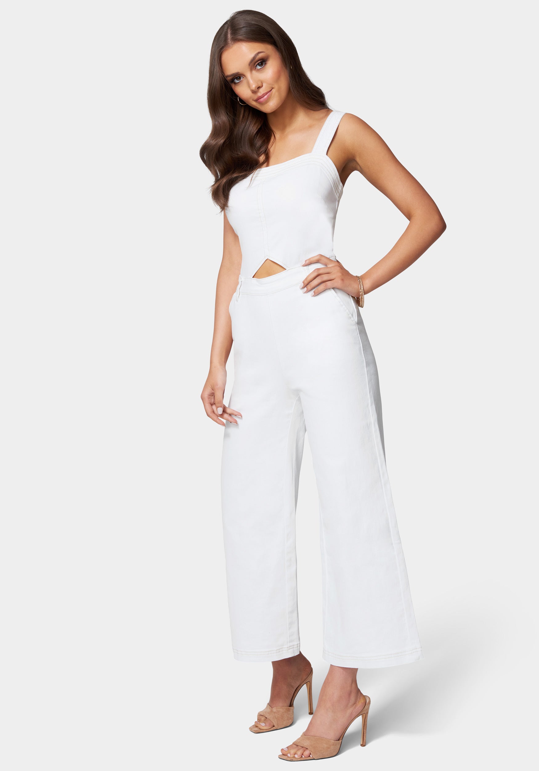 Side Cut Out Wide Leg Denim Jumpsuit