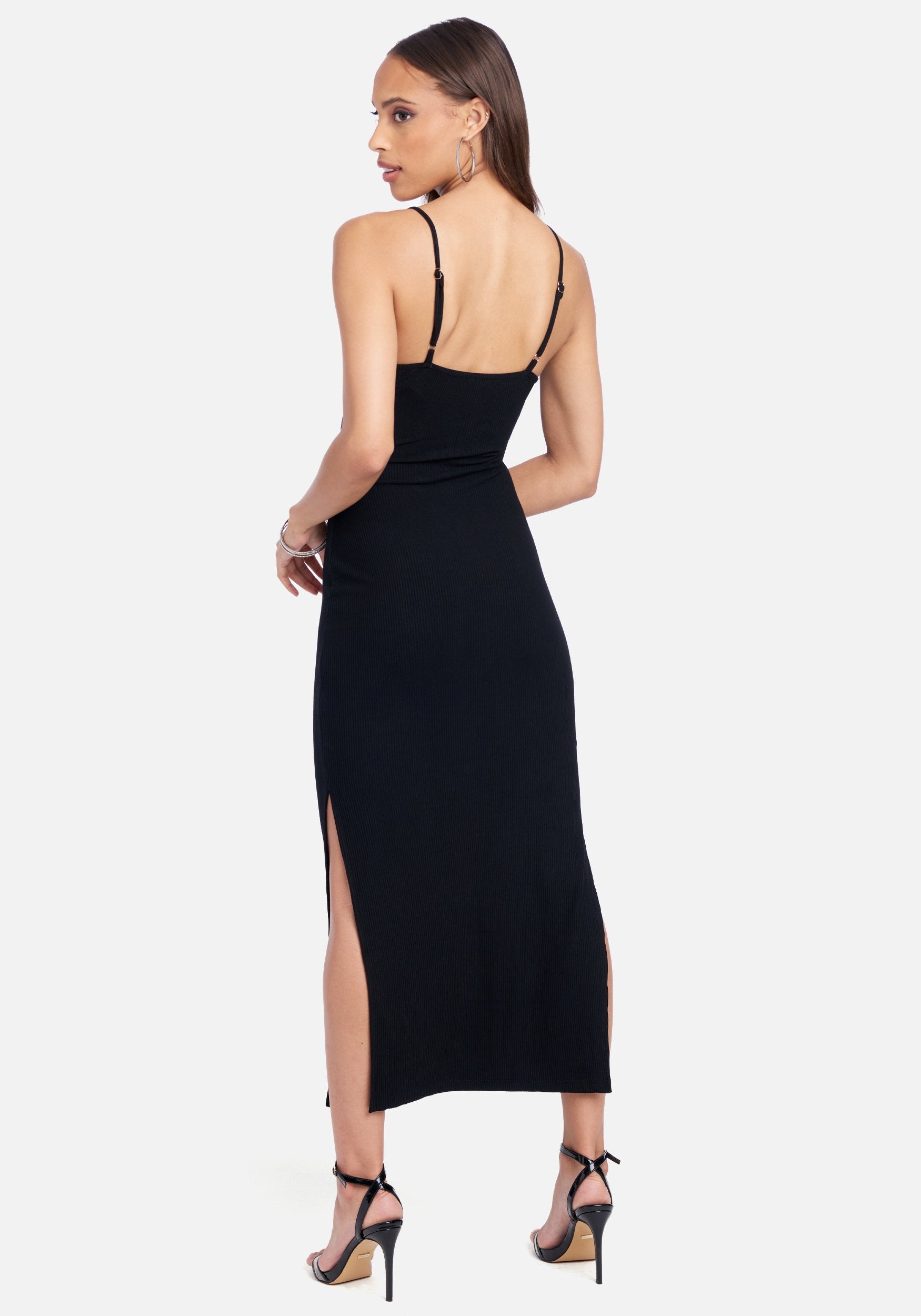 Tie Front Rib Knit Midi Dress