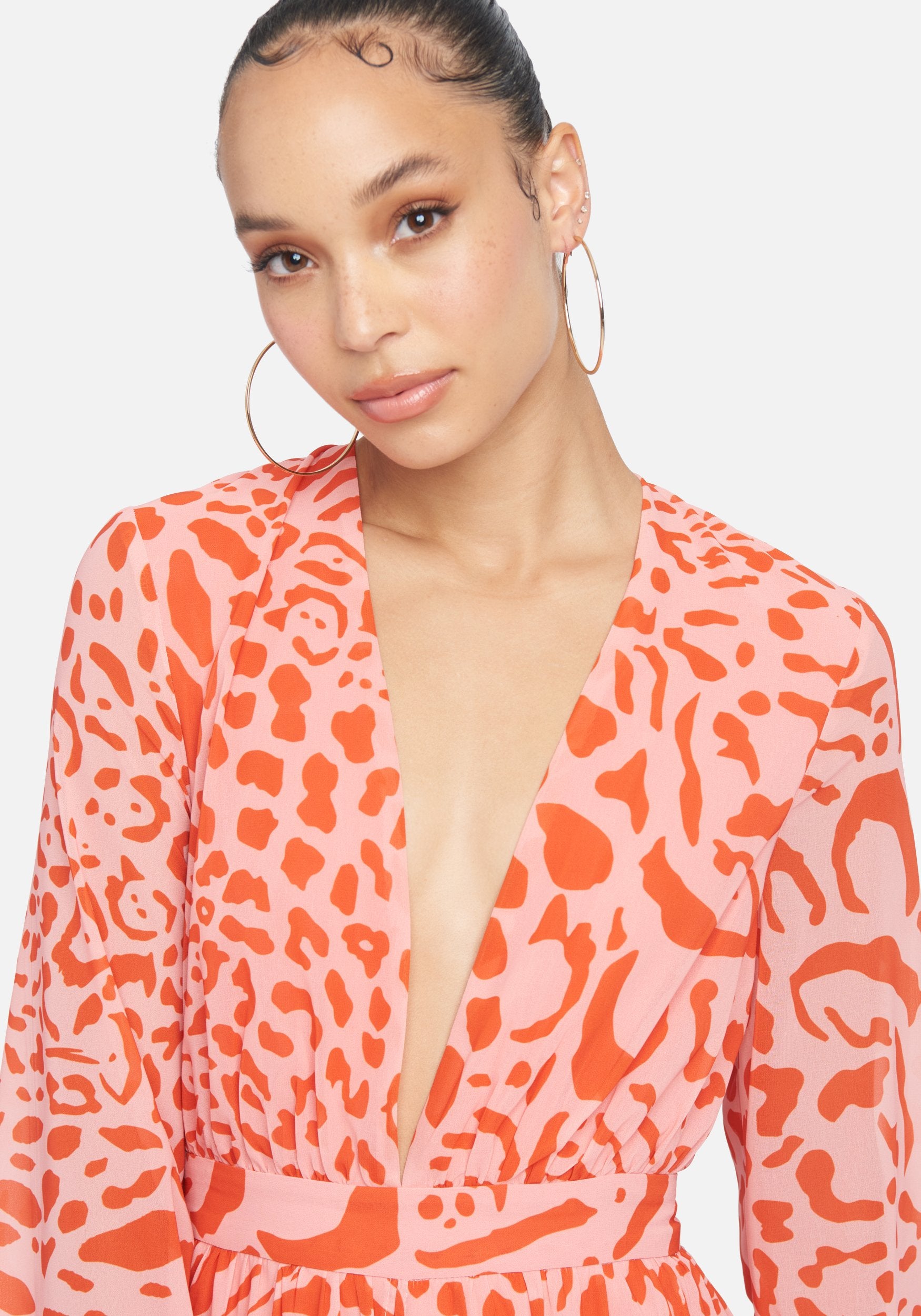 Printed Deep V Maxi Dress