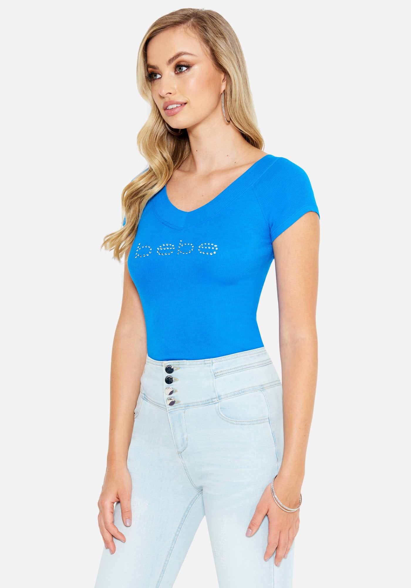 Crystal Logo Double V-Neck Short Sleeve Tee