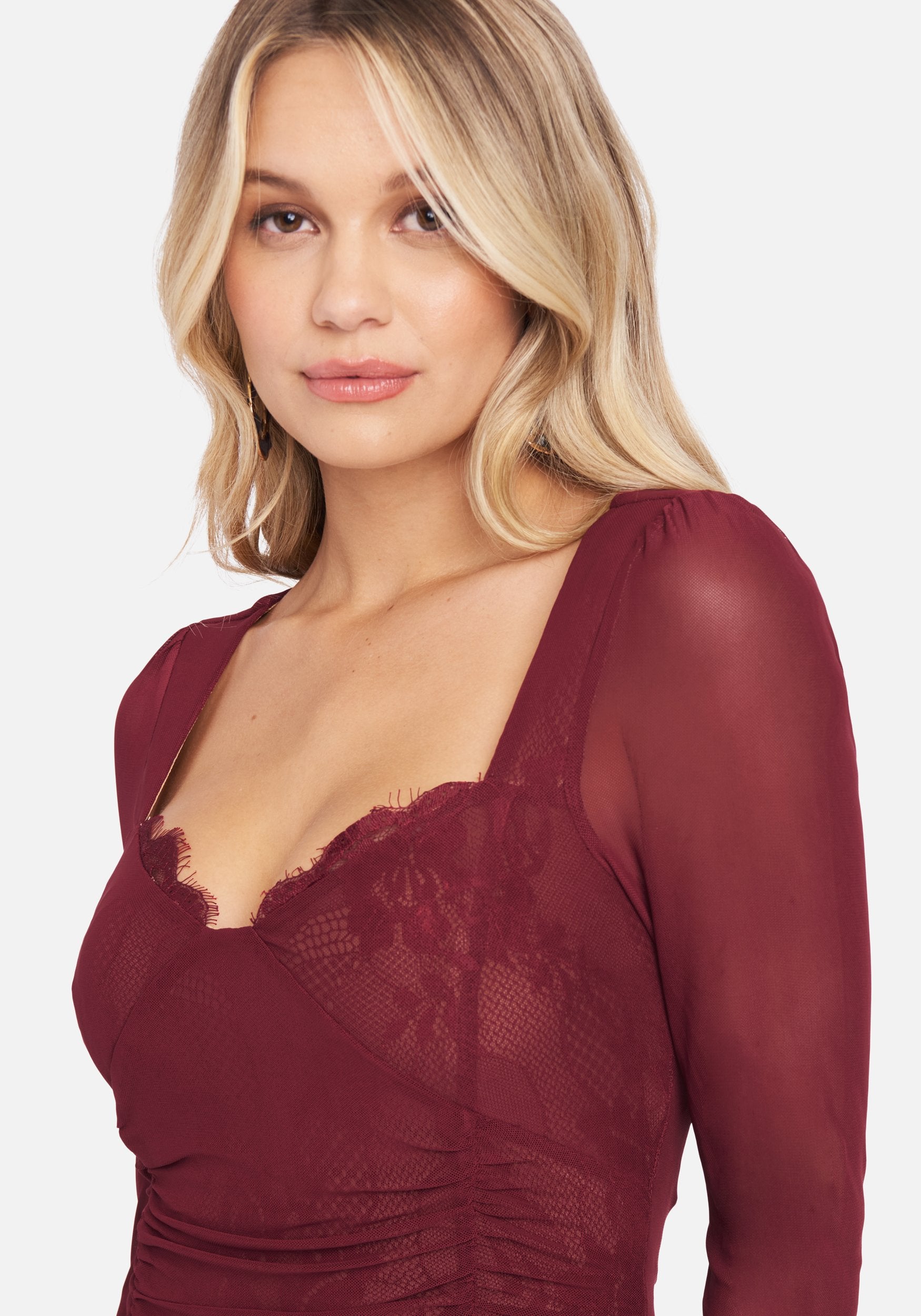Puff Sleeve Mesh And Lace Dress