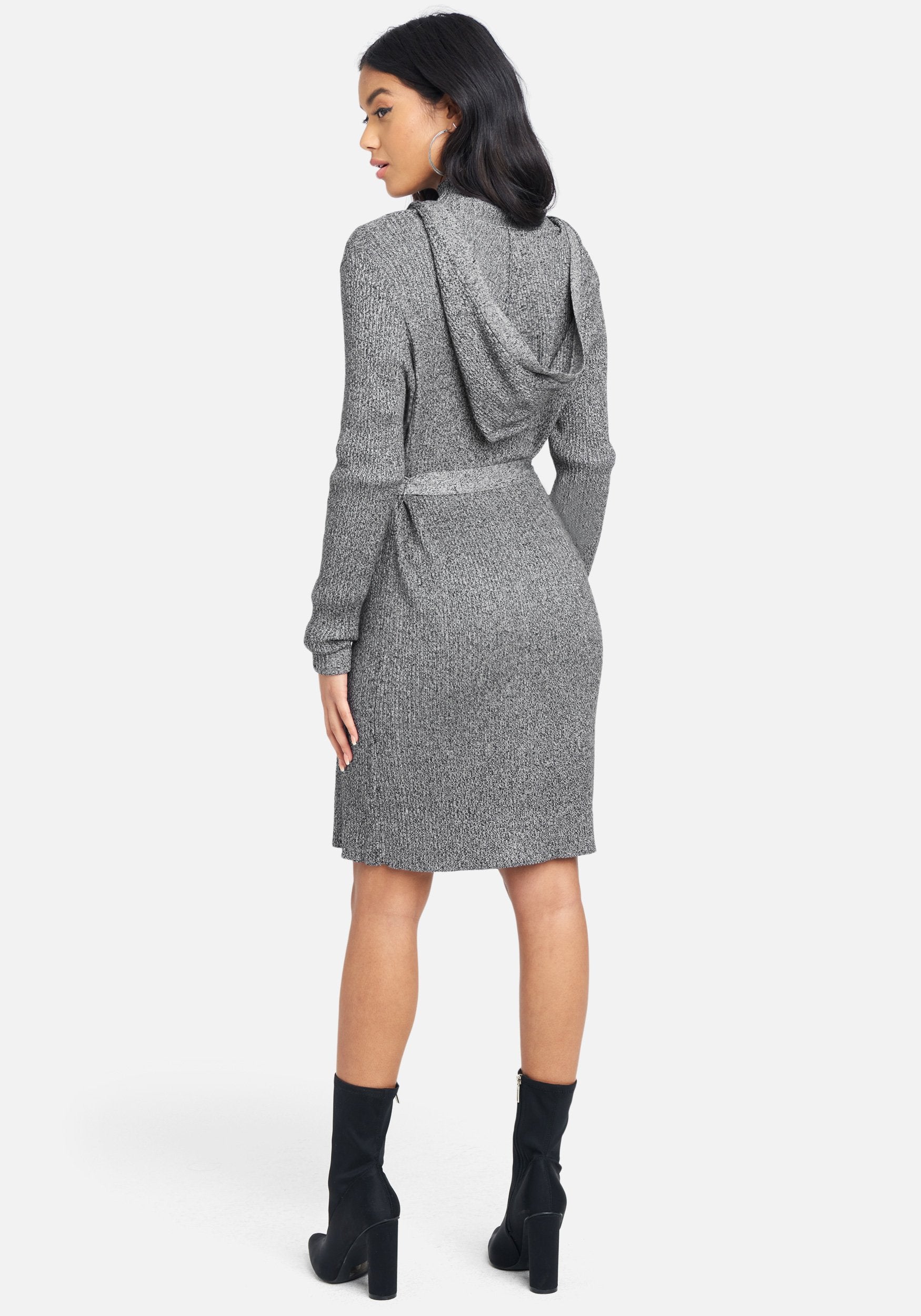 Mélange Knit Hooded Sweater Cardigan