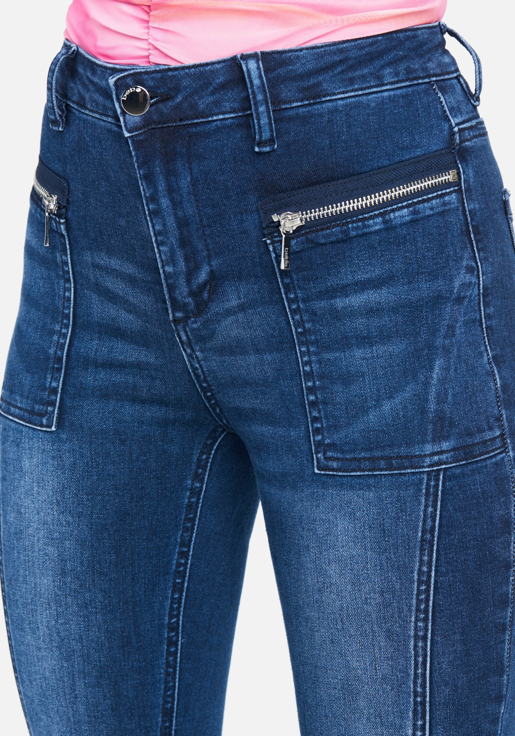 Zippered Pockets Stitch Detail Jeans