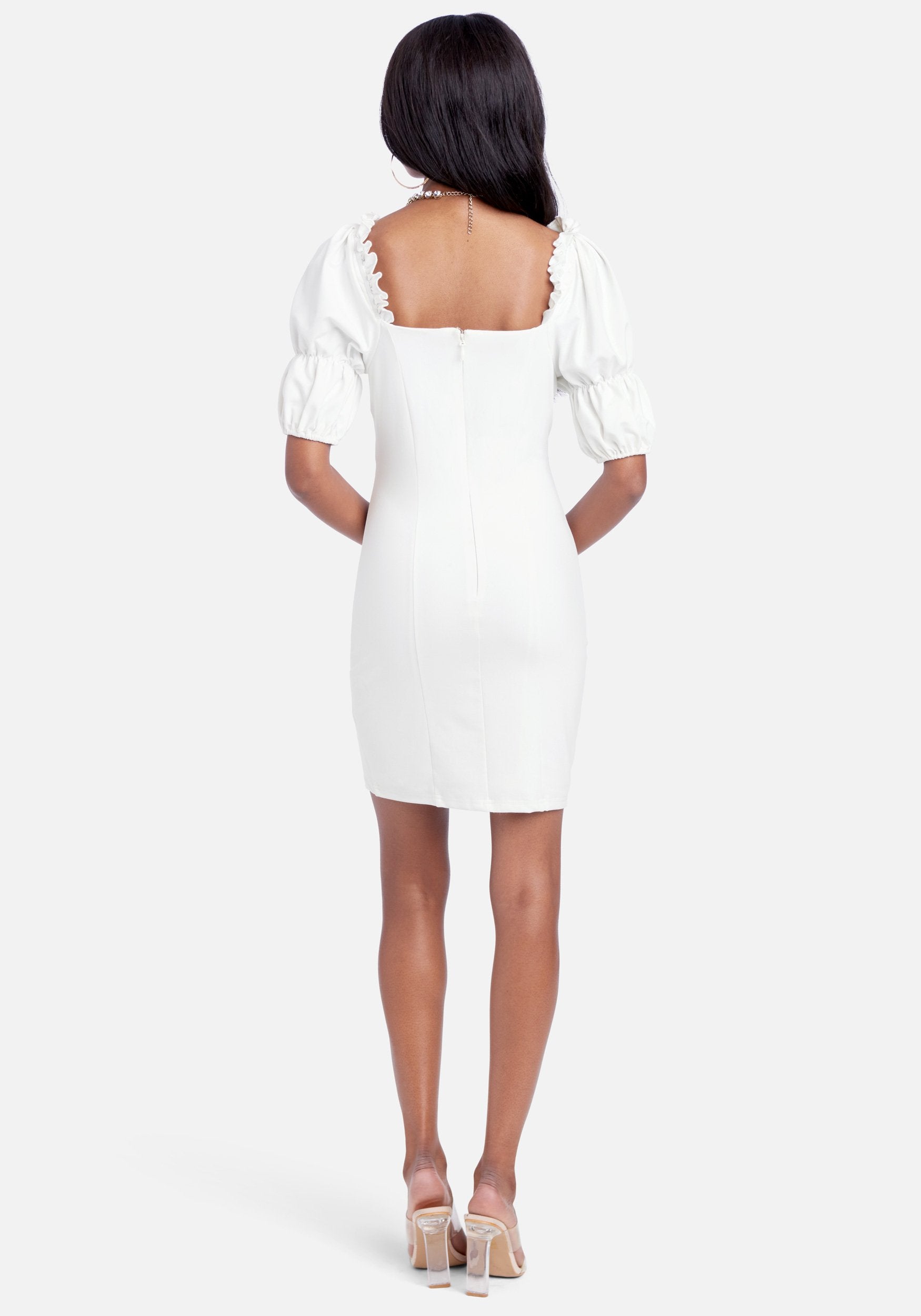 Puff Sleeve Plunge Neck Dress