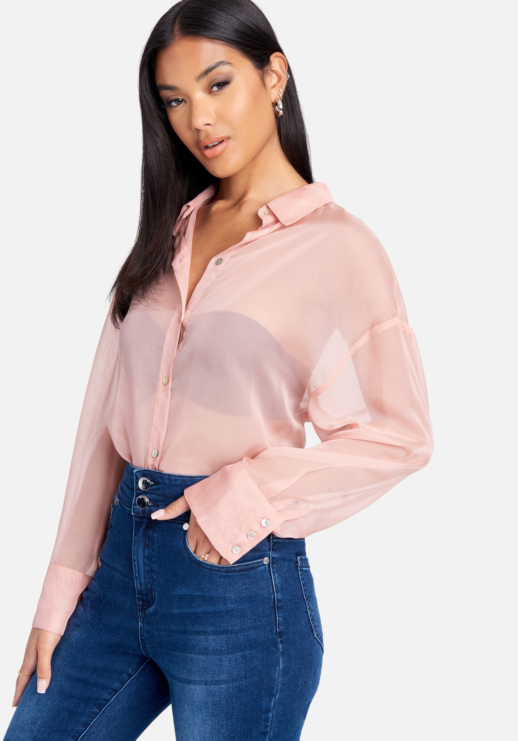 Velvet Chiffon Button Down Oversized Blouse