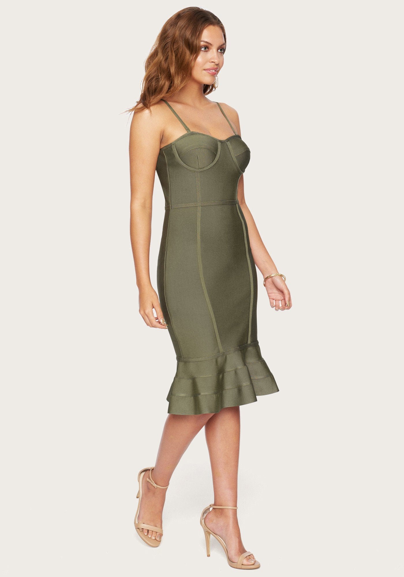 Strapless Ruffle Midi Dress