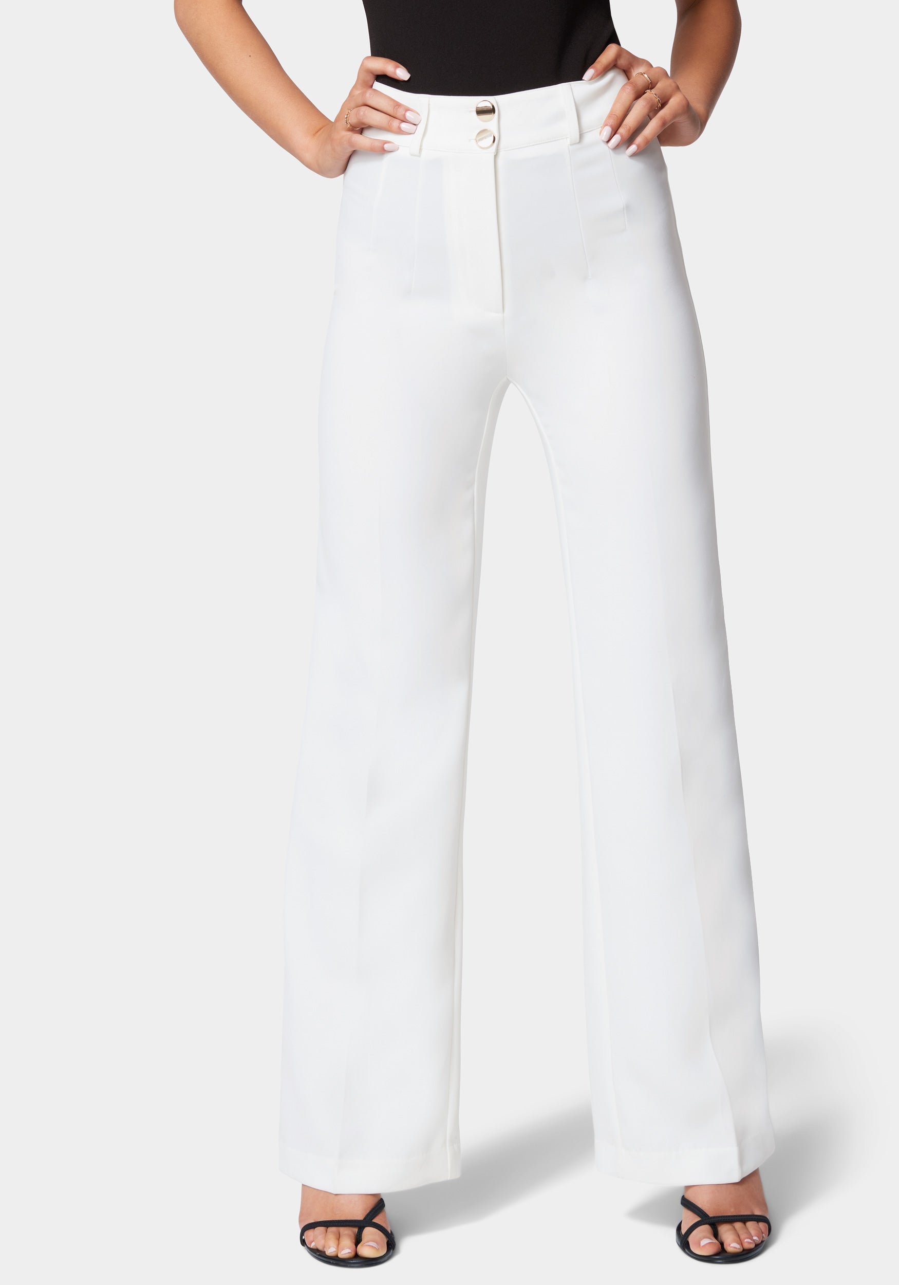 High Waist Double Button Wide Leg Pant