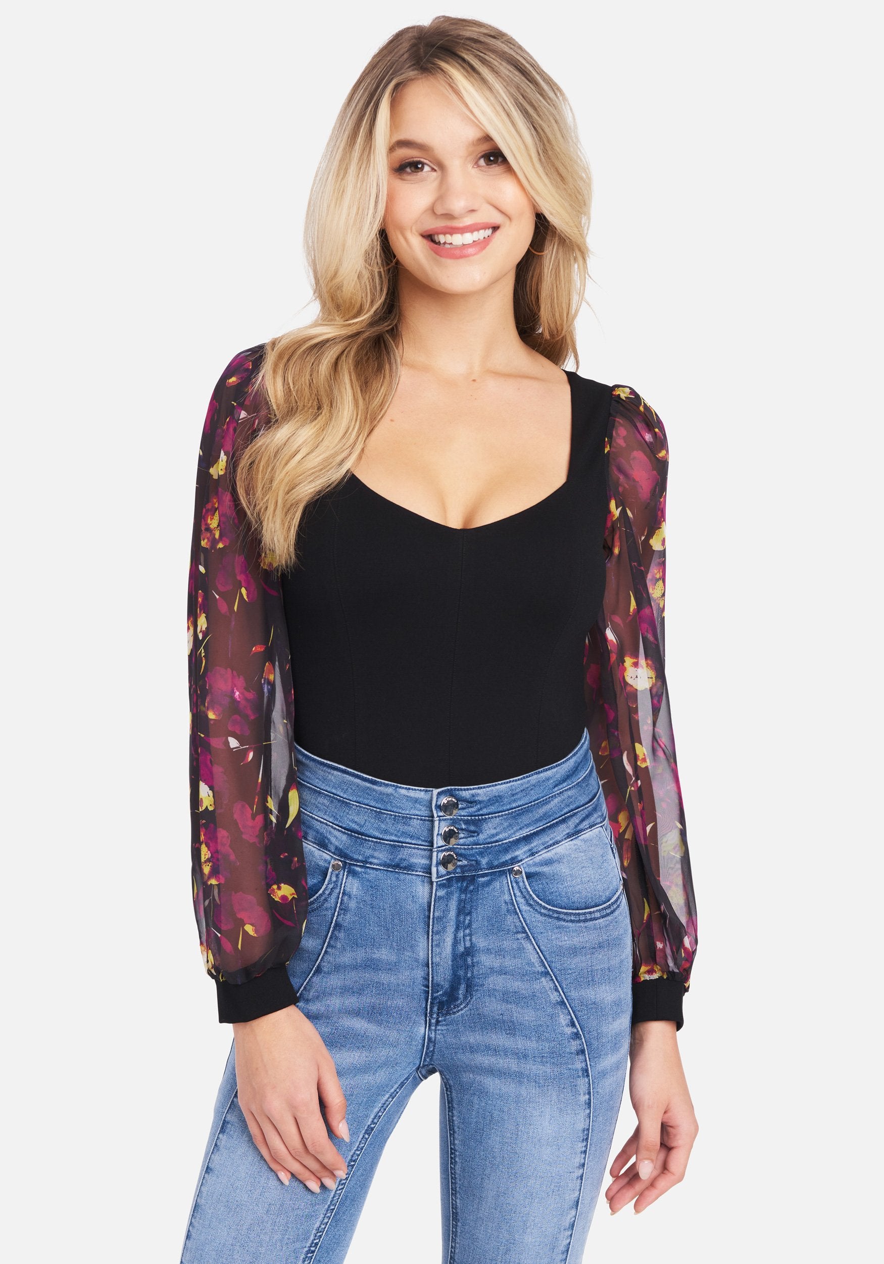 Chiffon Long Sleeves Sweetheart Neck Top