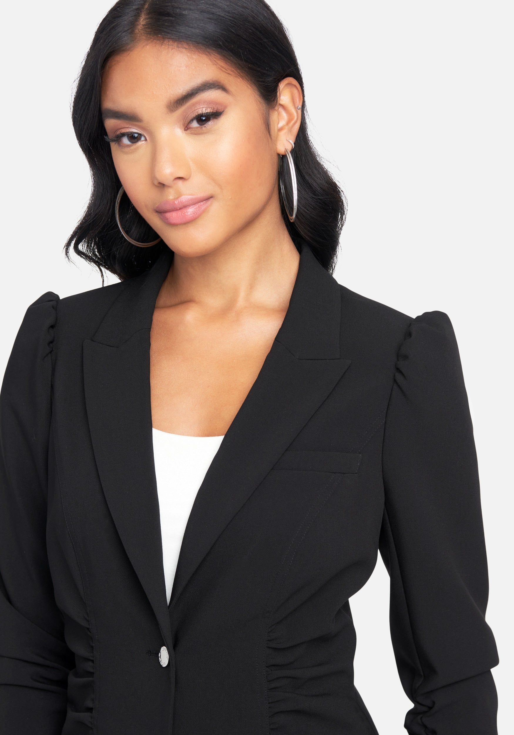Ruched Detail Stretch Twill Blazer