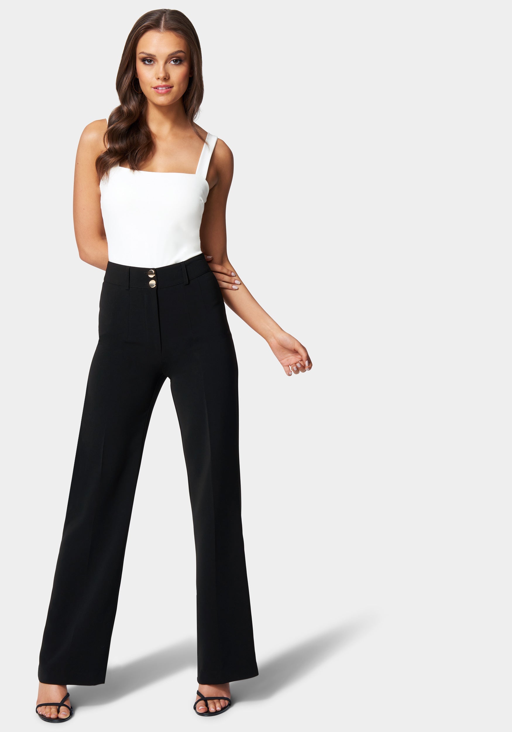 High Waist Double Button Wide Leg Pant