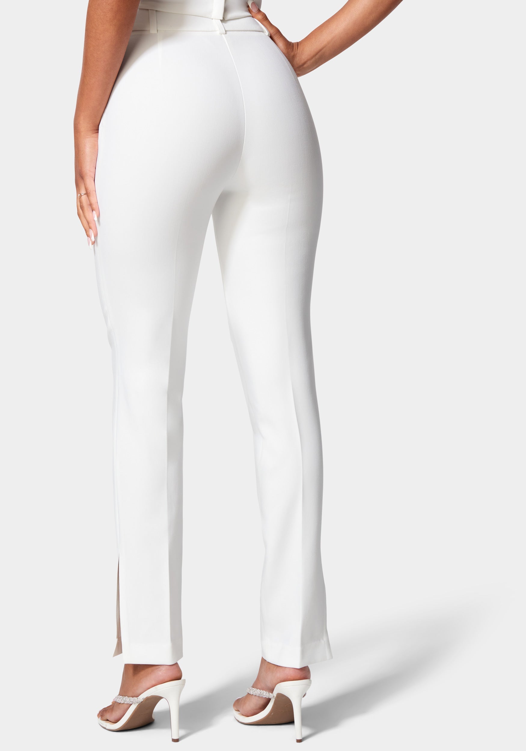 Side Slit Slim Leg Woven Pant