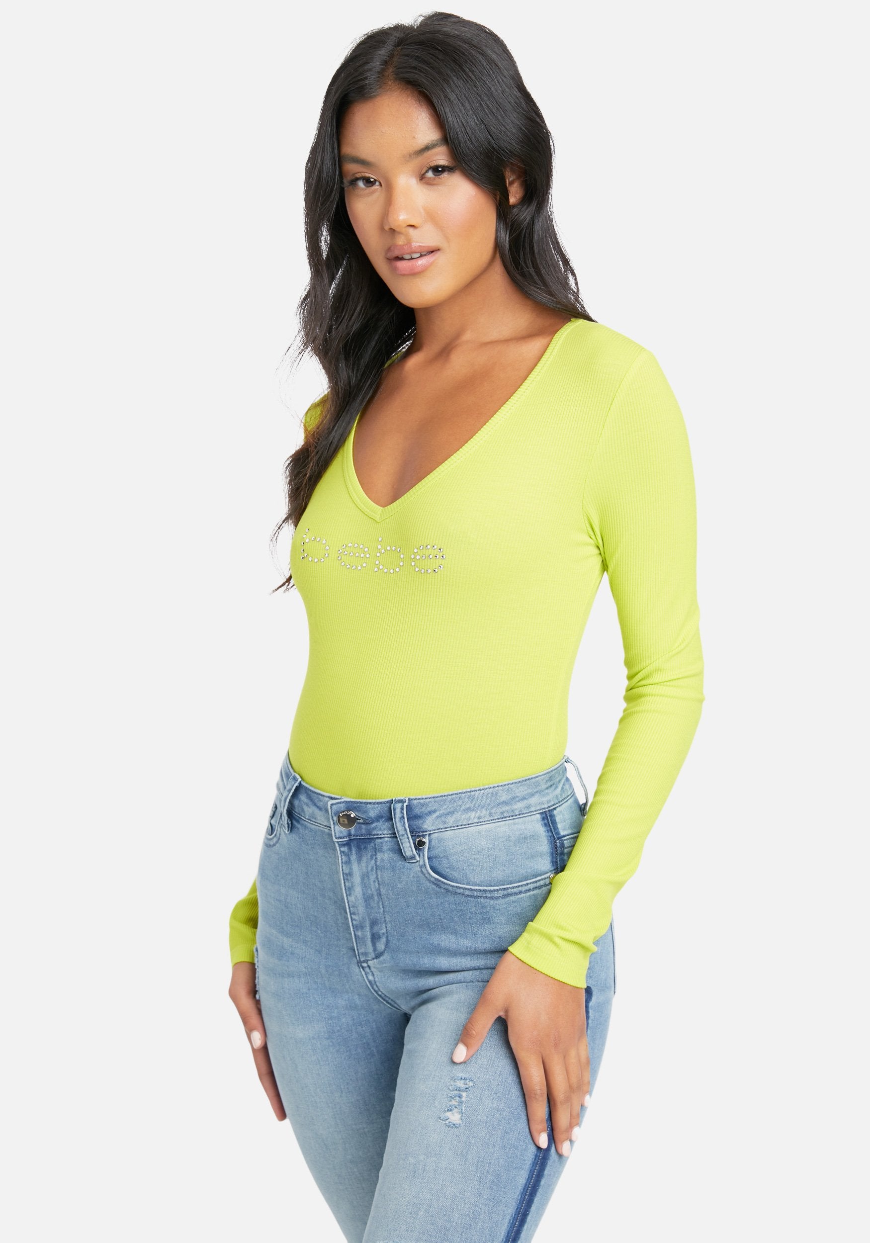 Crystal Logo V-Neck Long Sleeve Tee