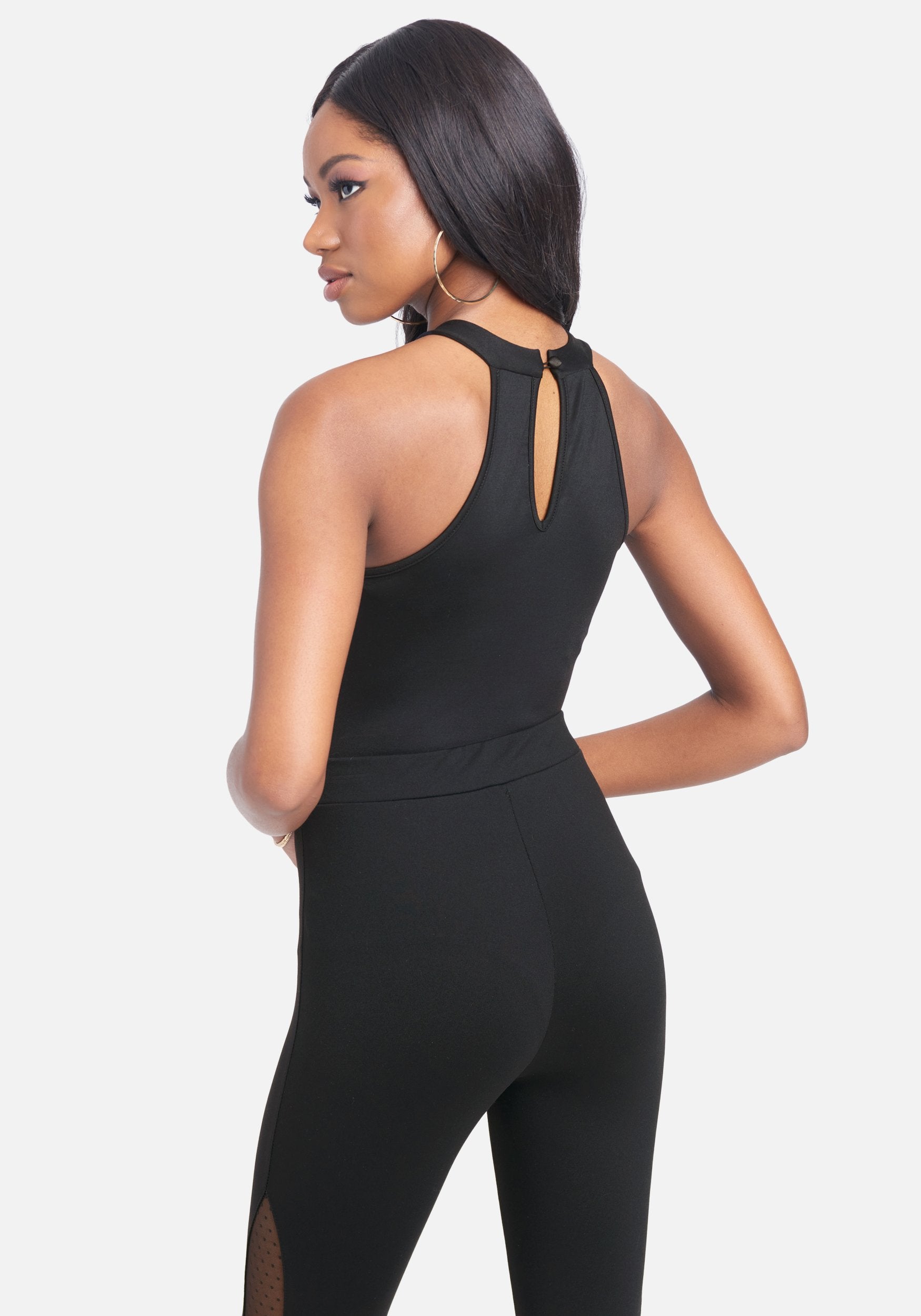 Swiss Dot Mesh Halter Bodysuit