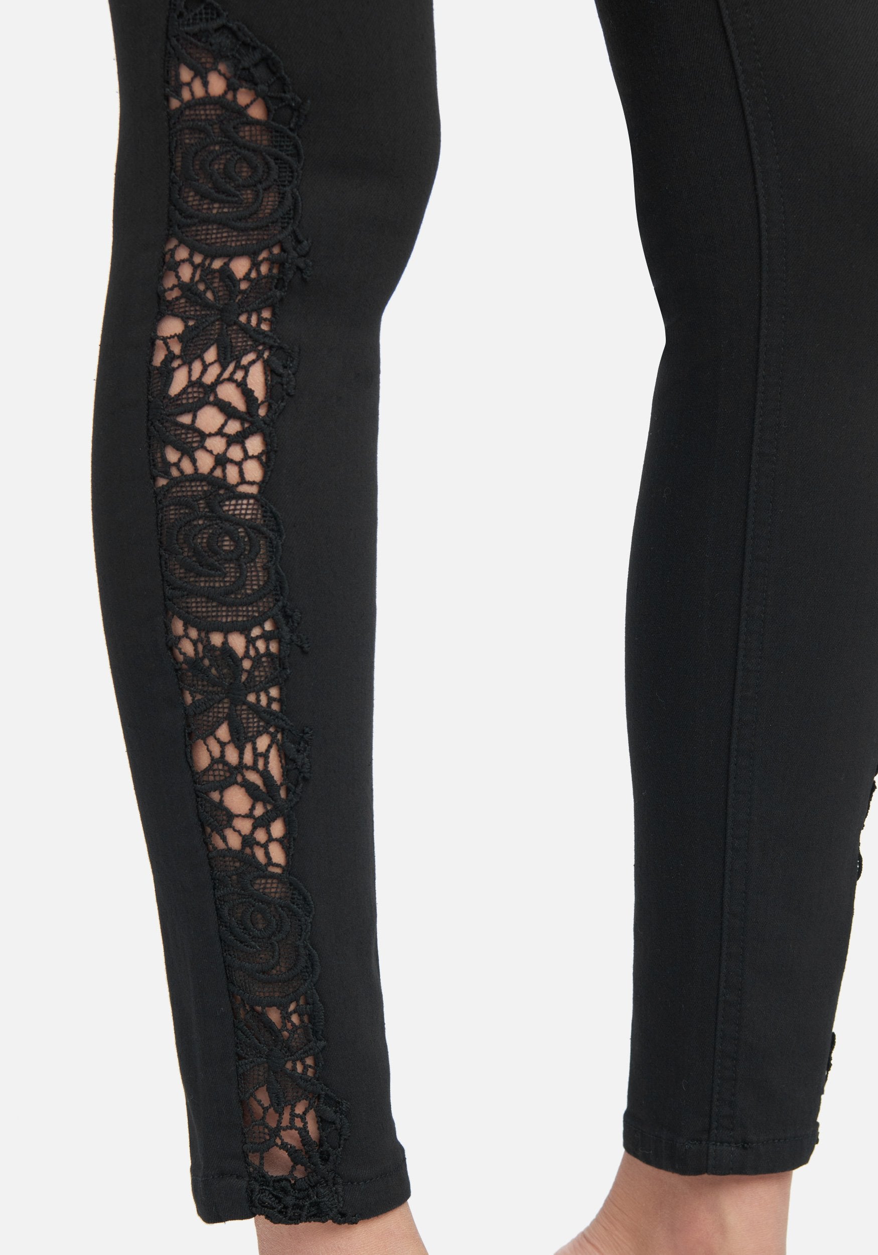 Lace Detail Black Wash Skinny Jeans