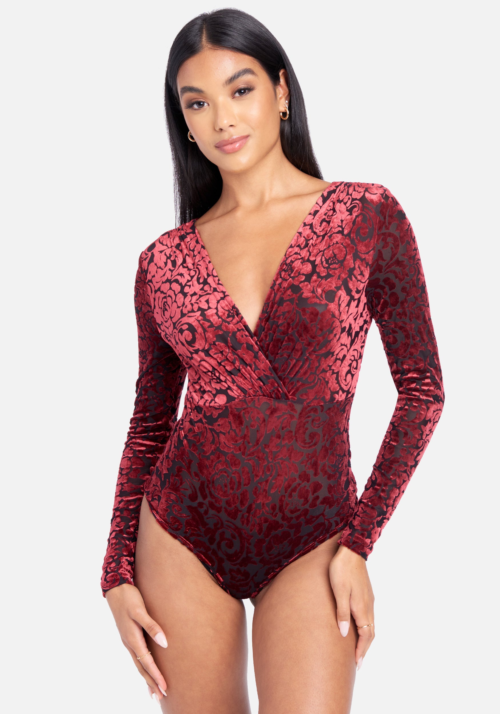 Burnout Velour Deep V Bodysuit