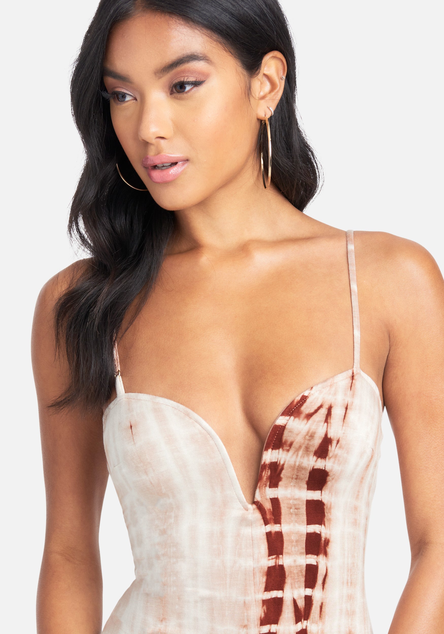 Printed Plunge Neck Bodycon Midi Dress