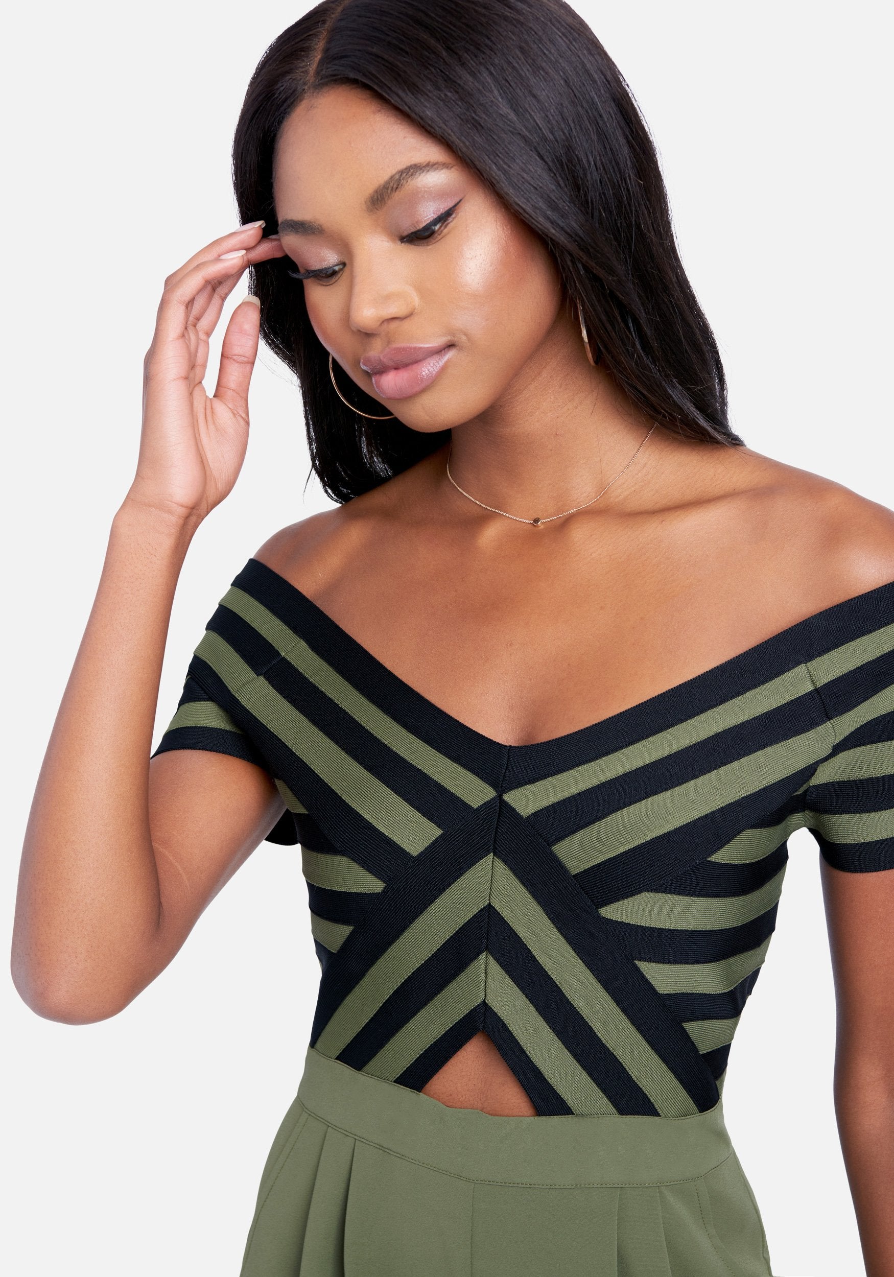 Off The Shoulder Stripe Romper
