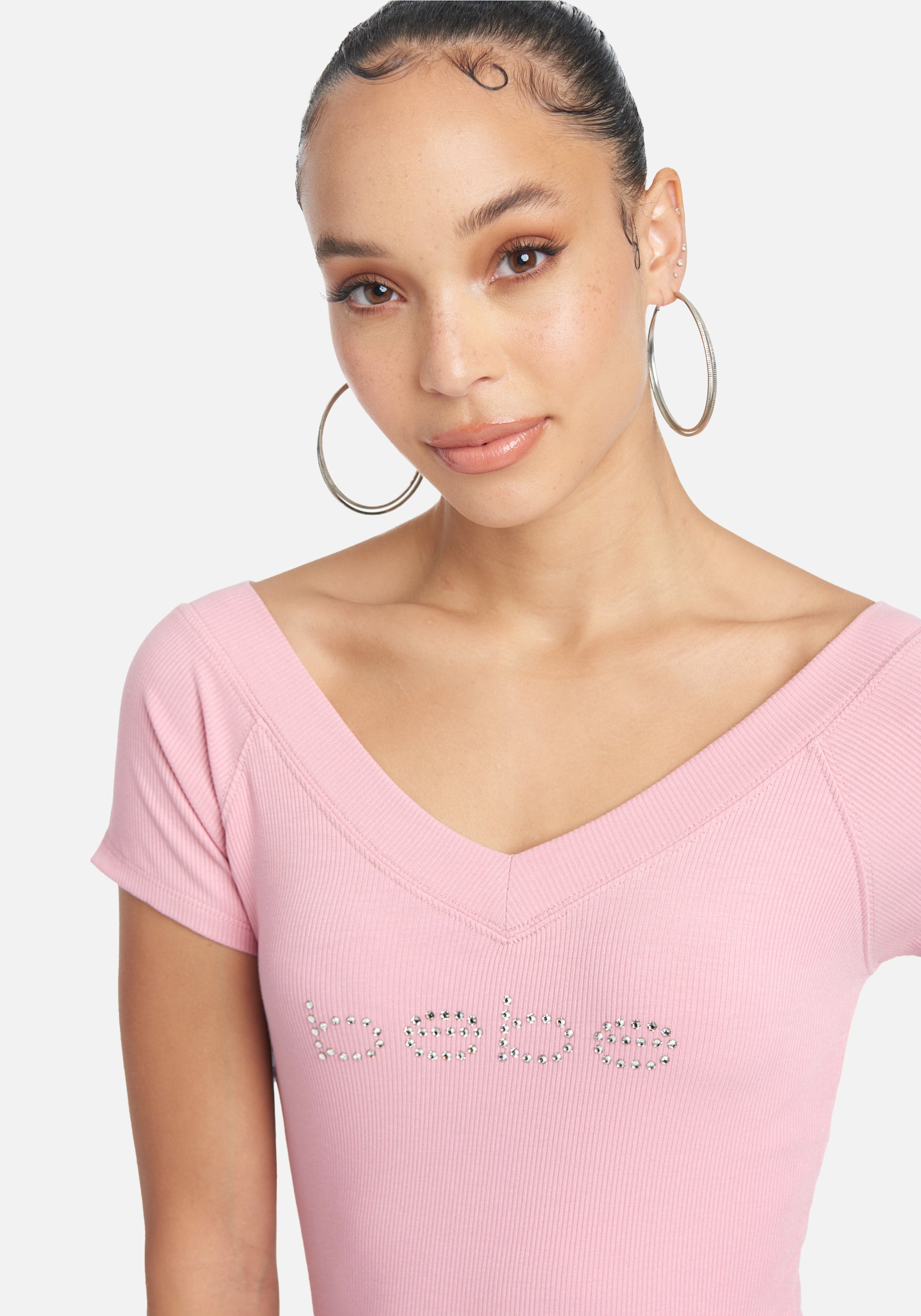 Crystal Logo Double V-Neck Short Sleeve Tee