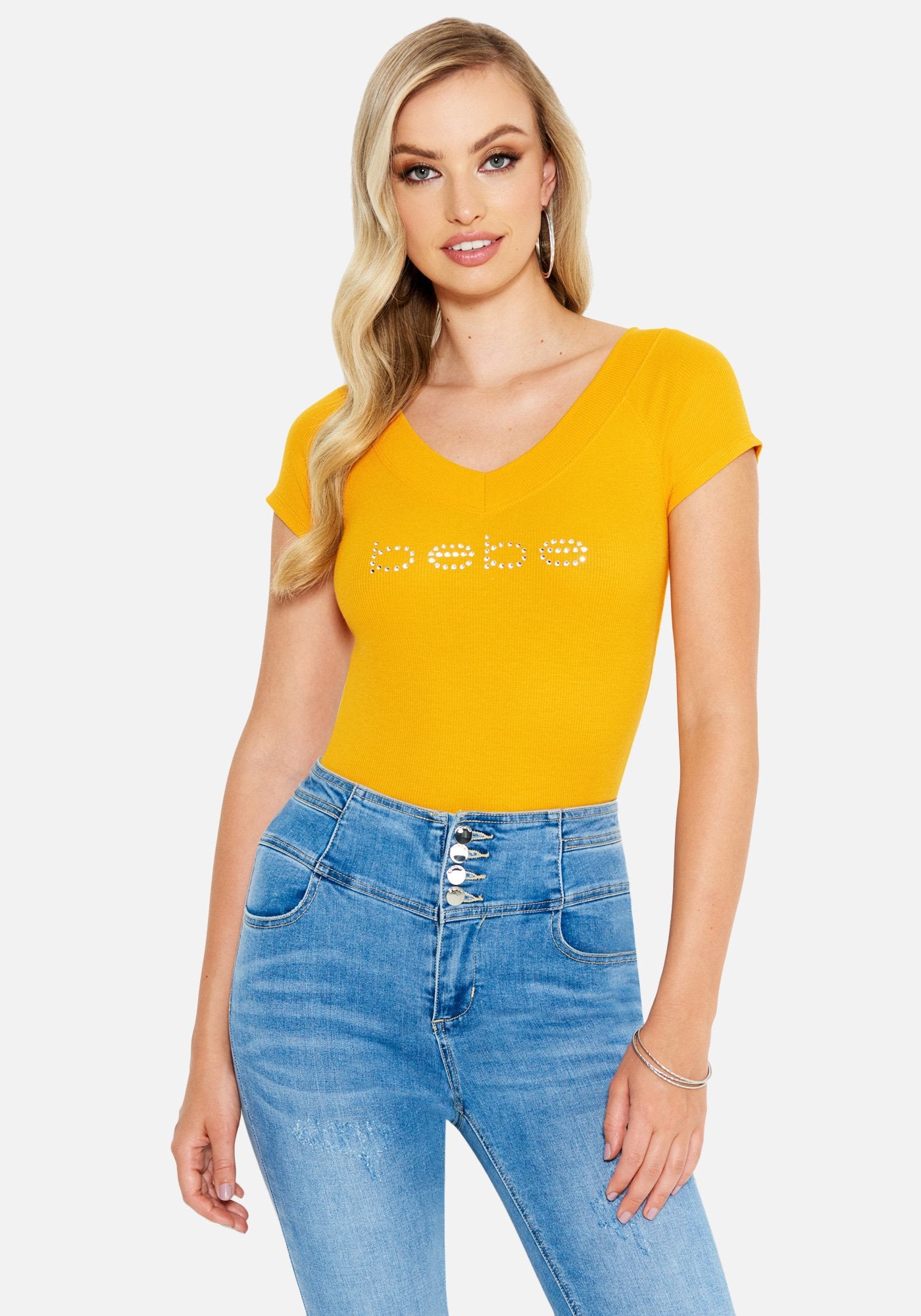 Crystal Logo Double V-Neck Short Sleeve Tee