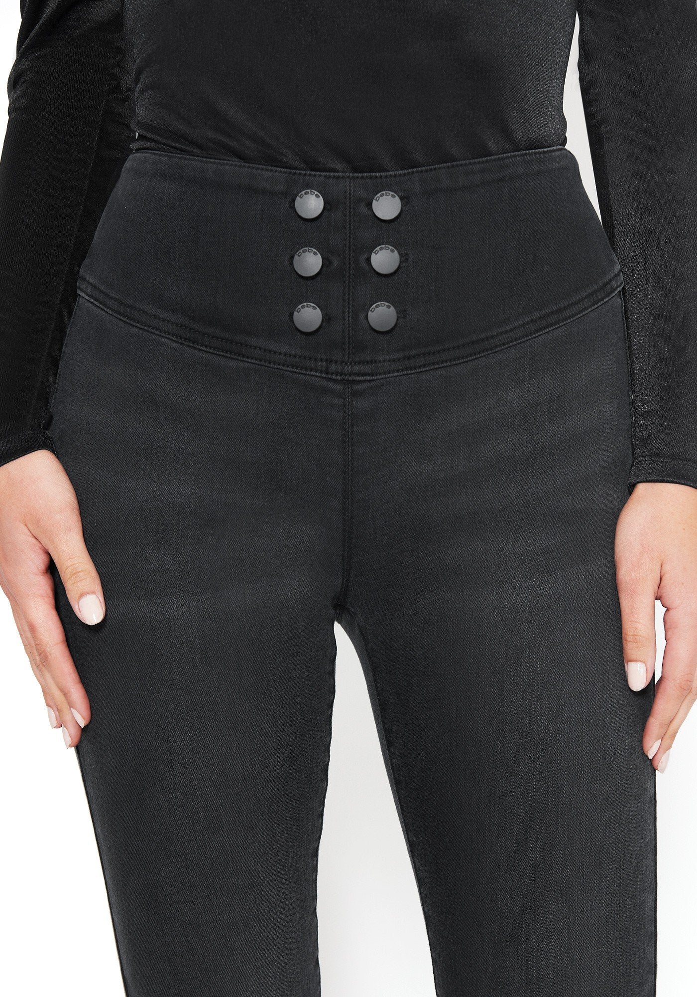 Button Trim High Waist Jeans