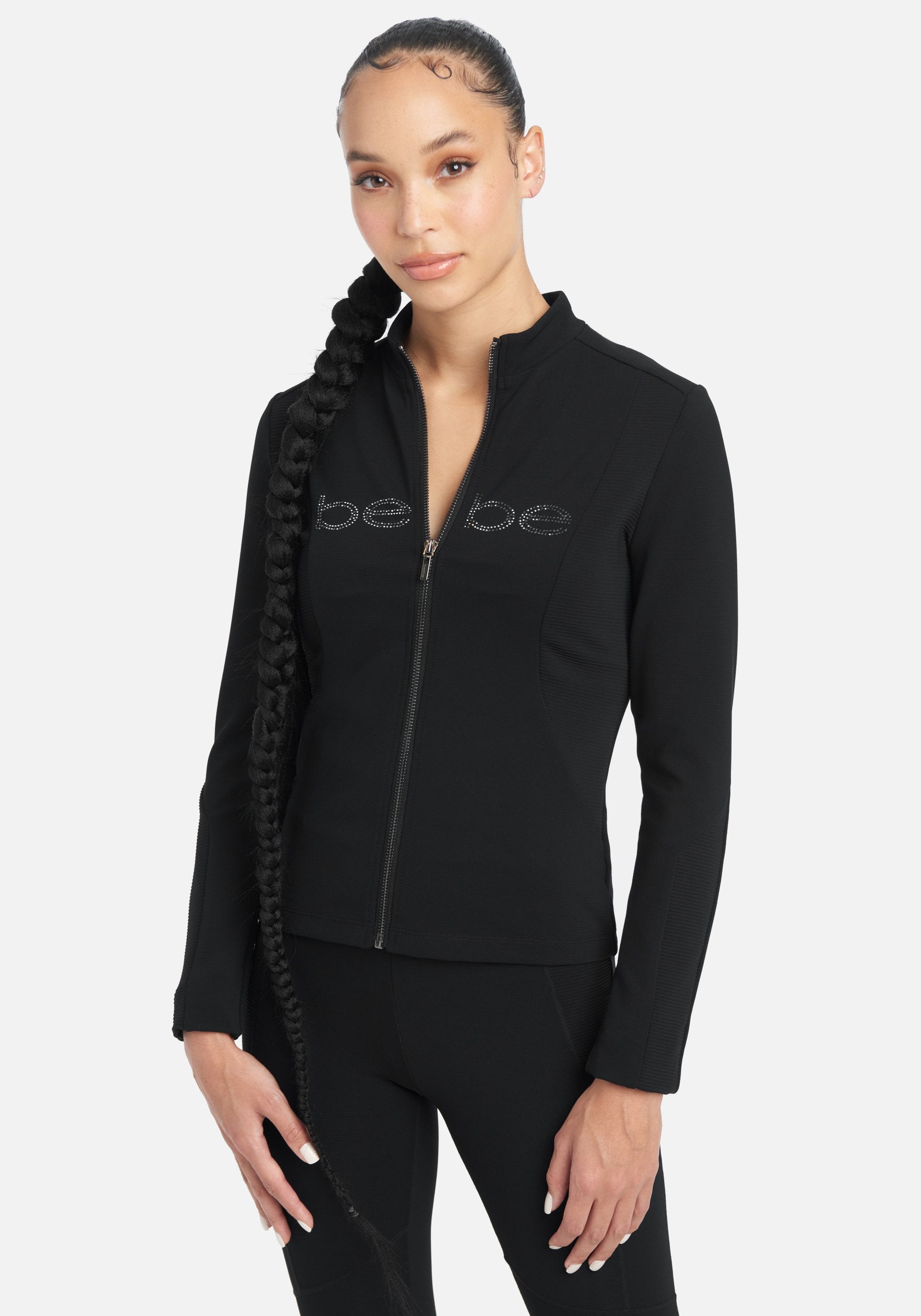 Bebe Logo Ottoman Knit Zip Up Jacket