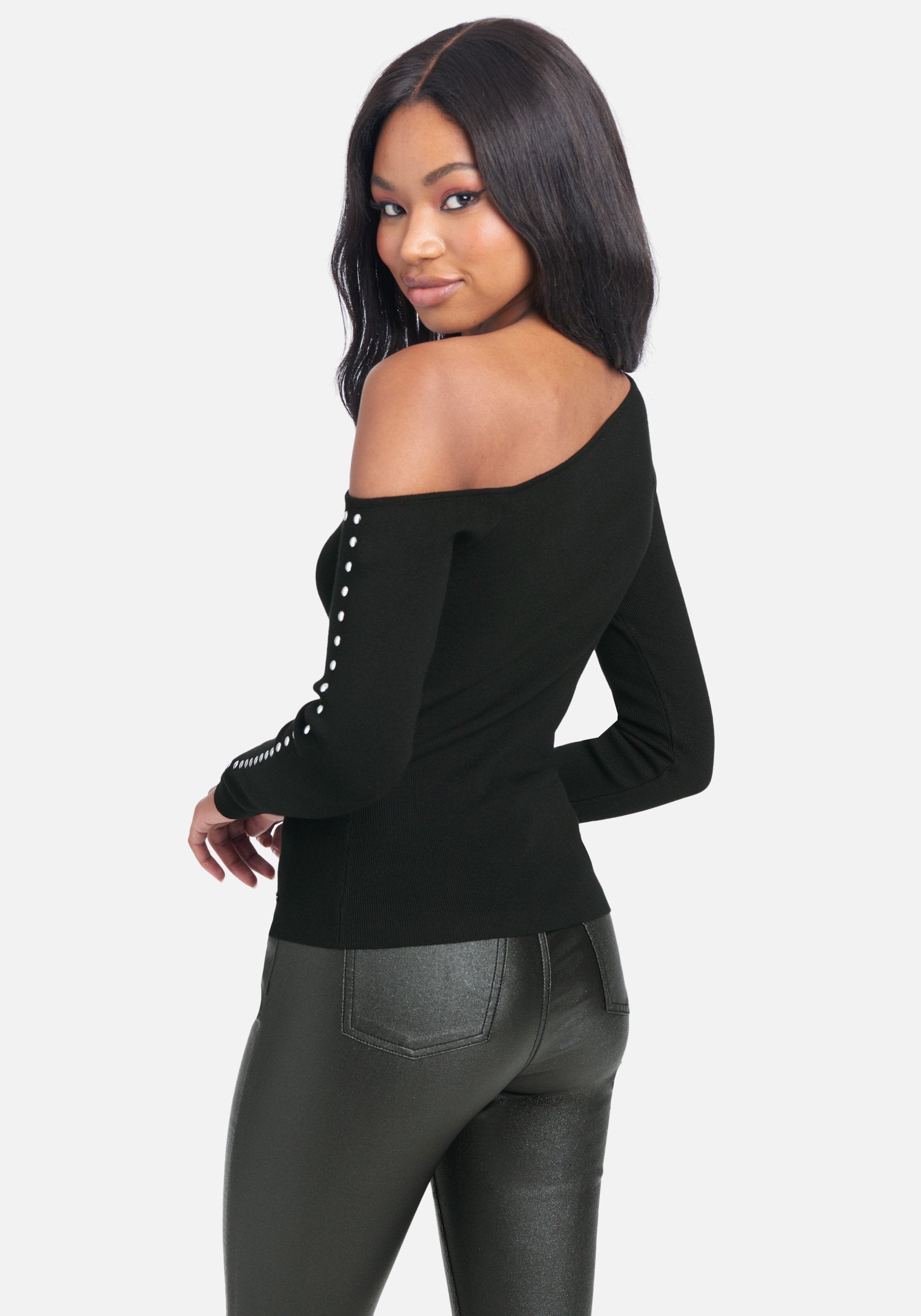 Off the Shoulder Stud Sweater Top