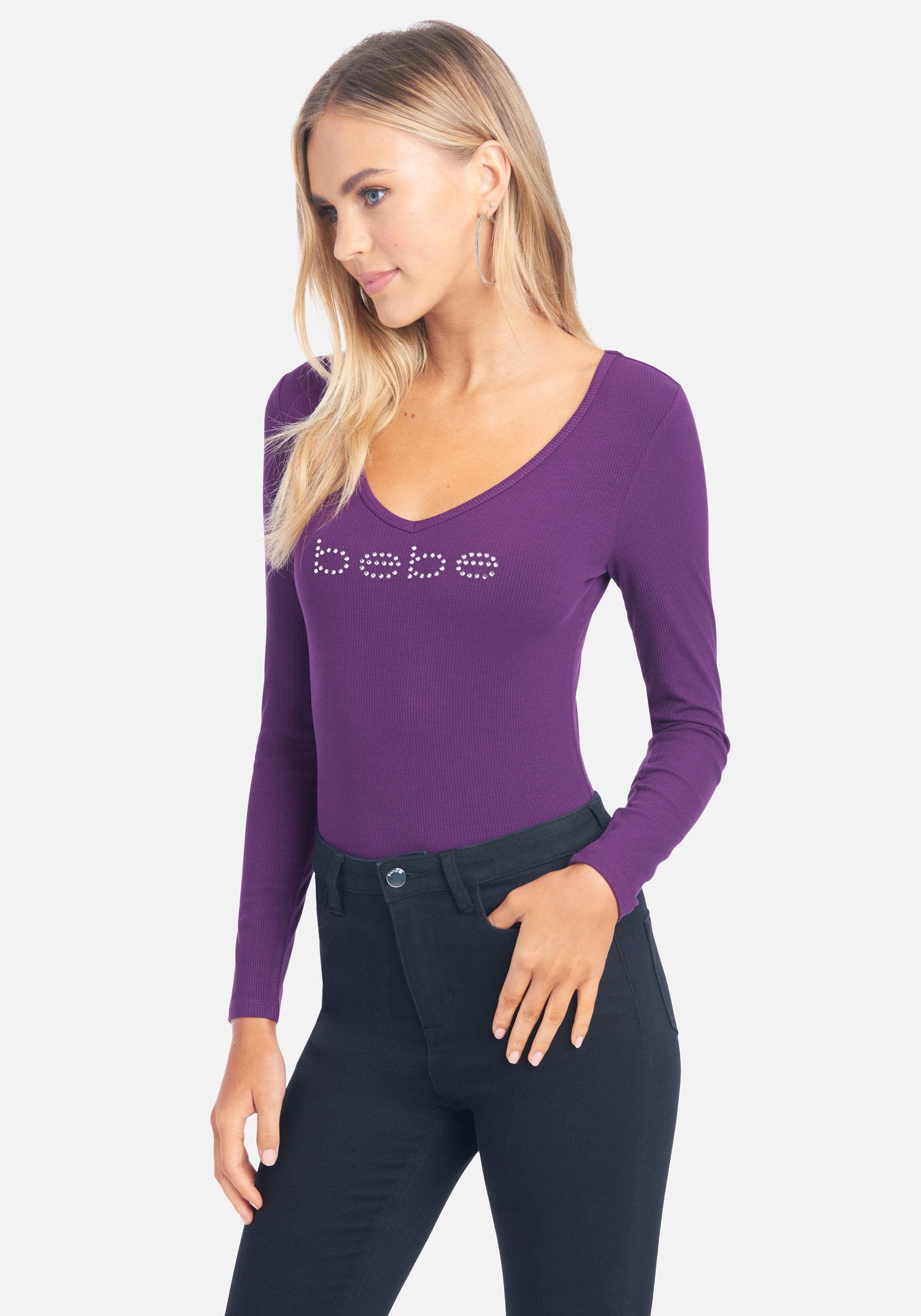 Crystal Logo V-Neck Long Sleeve Tee