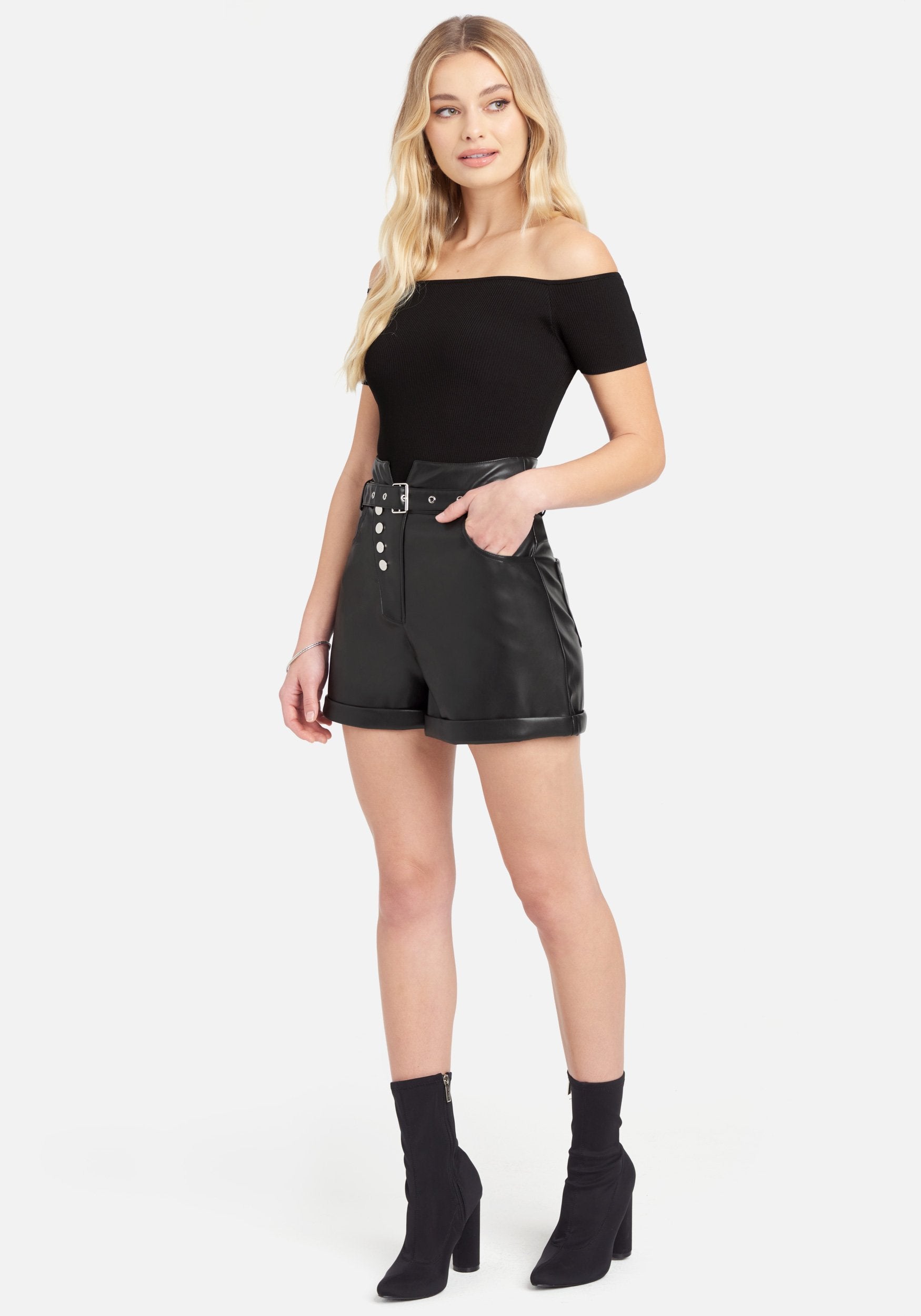 Vegan Leather Exposed Button Shorts