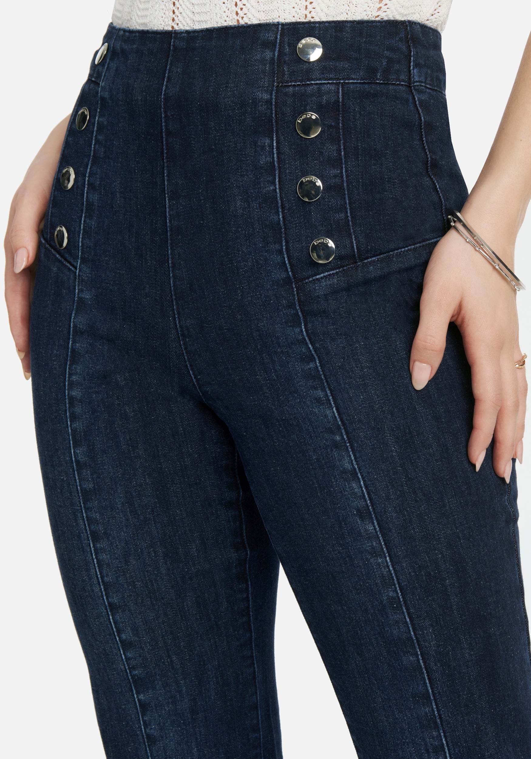 High Waist Button Detail Wide Leg Jeans