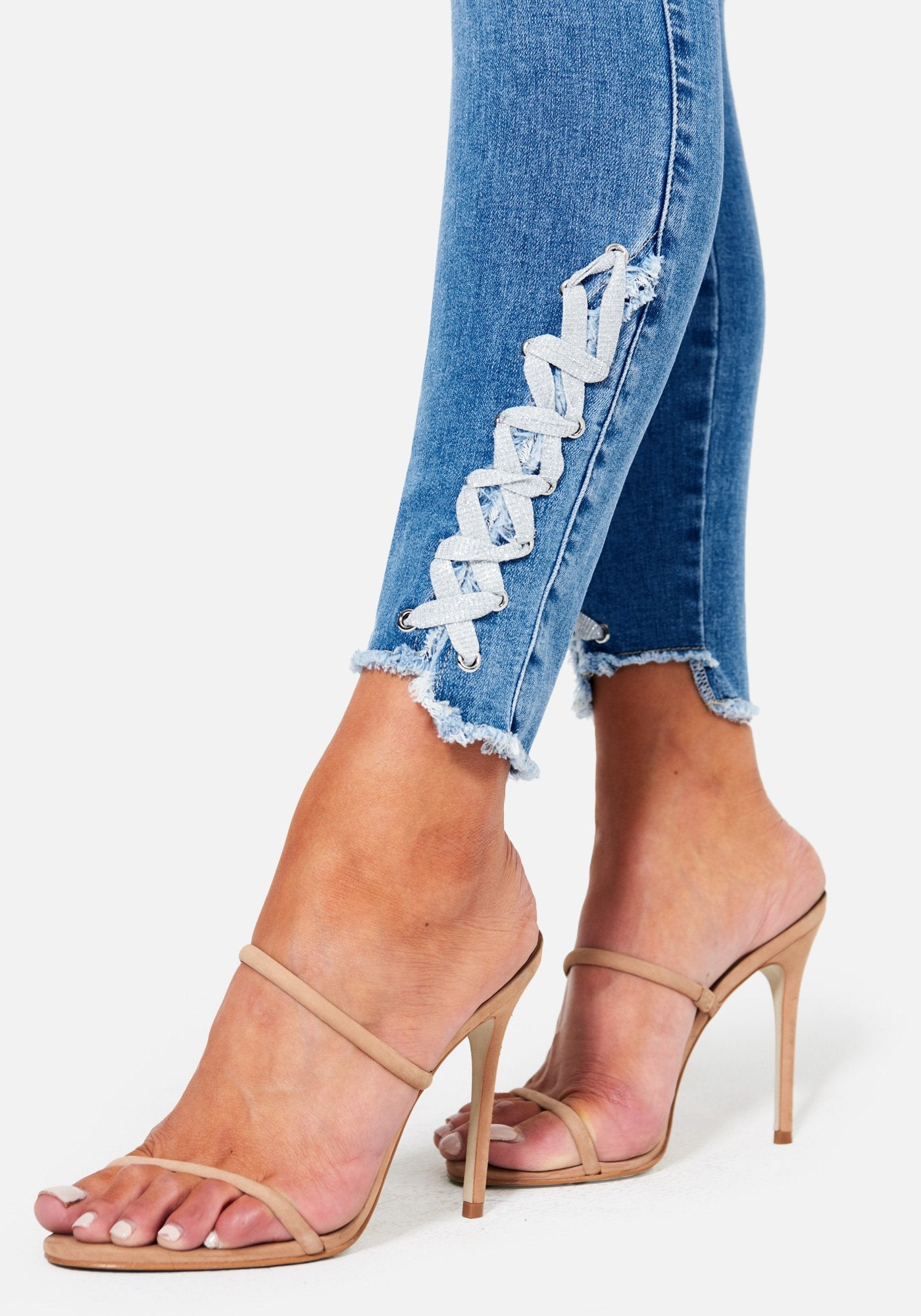 Ankle Lace Up Detail Skinny Jeans