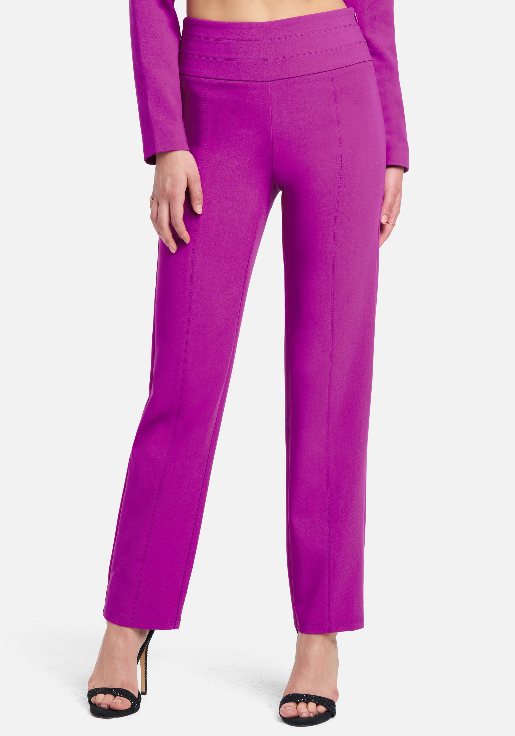 Tuxedo Style Tailored Straight Leg Pants With Multi Stitch Detail Waistband