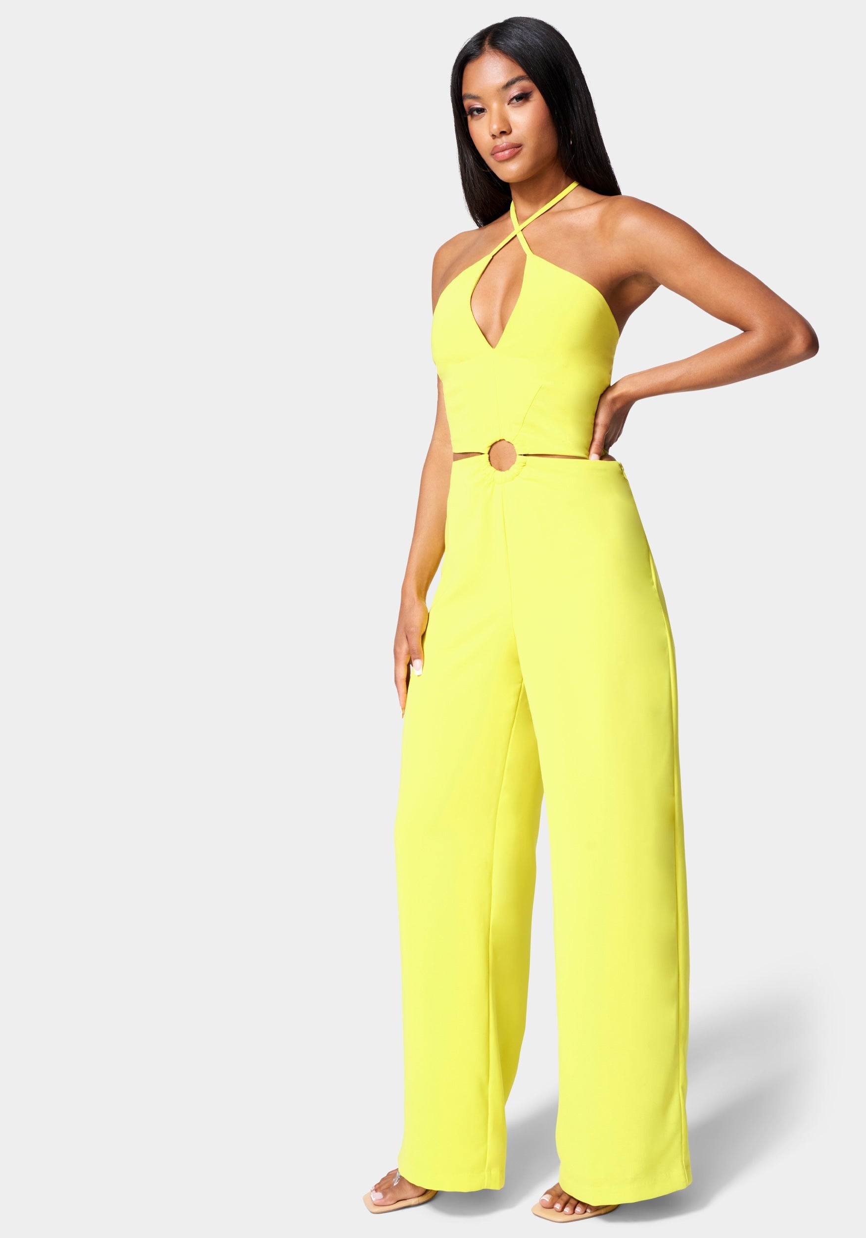 Halter Ring Detail Cut Out Wide Leg Jumpsuit