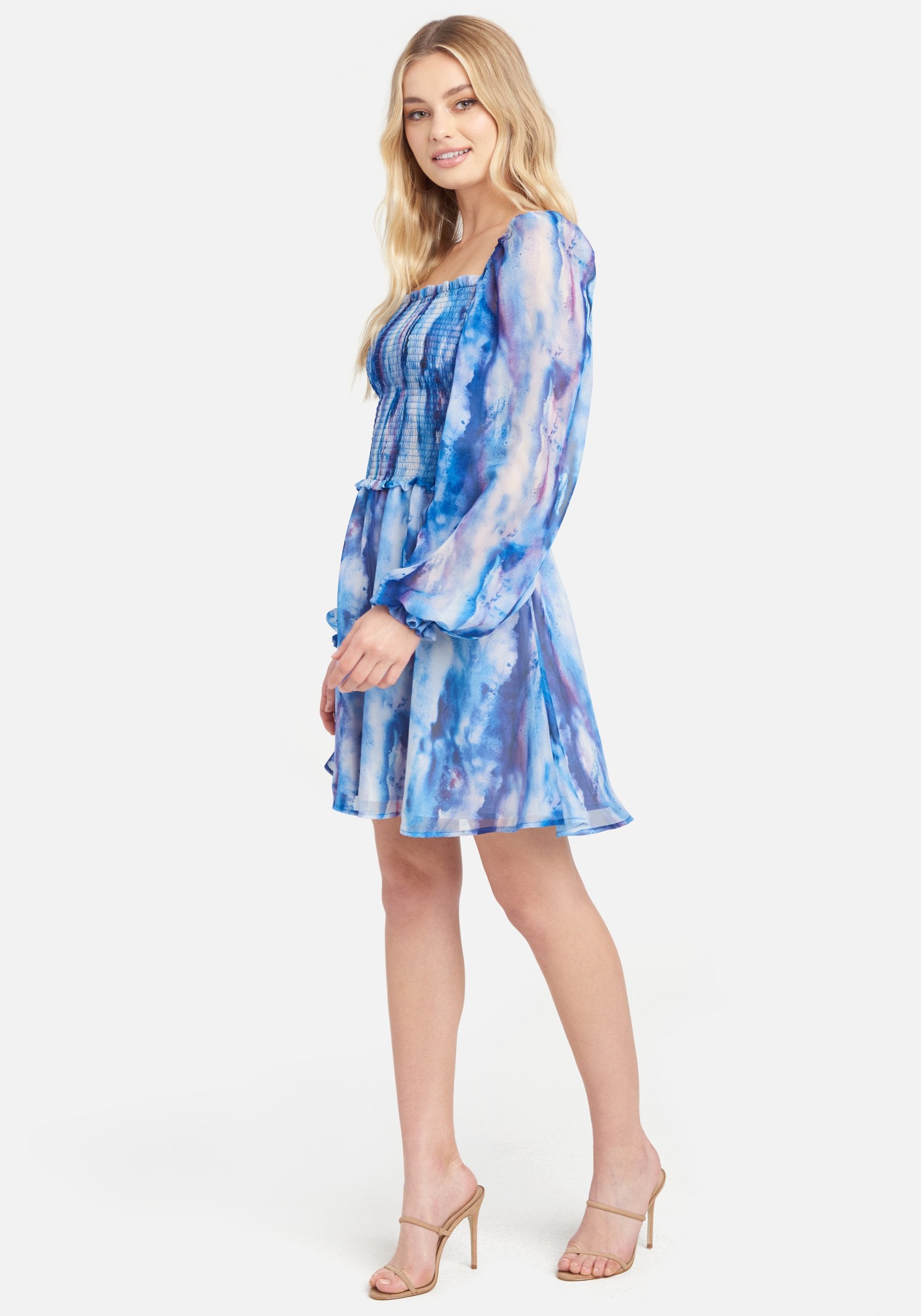 Printed Chiffon Smocked Flowy Dress