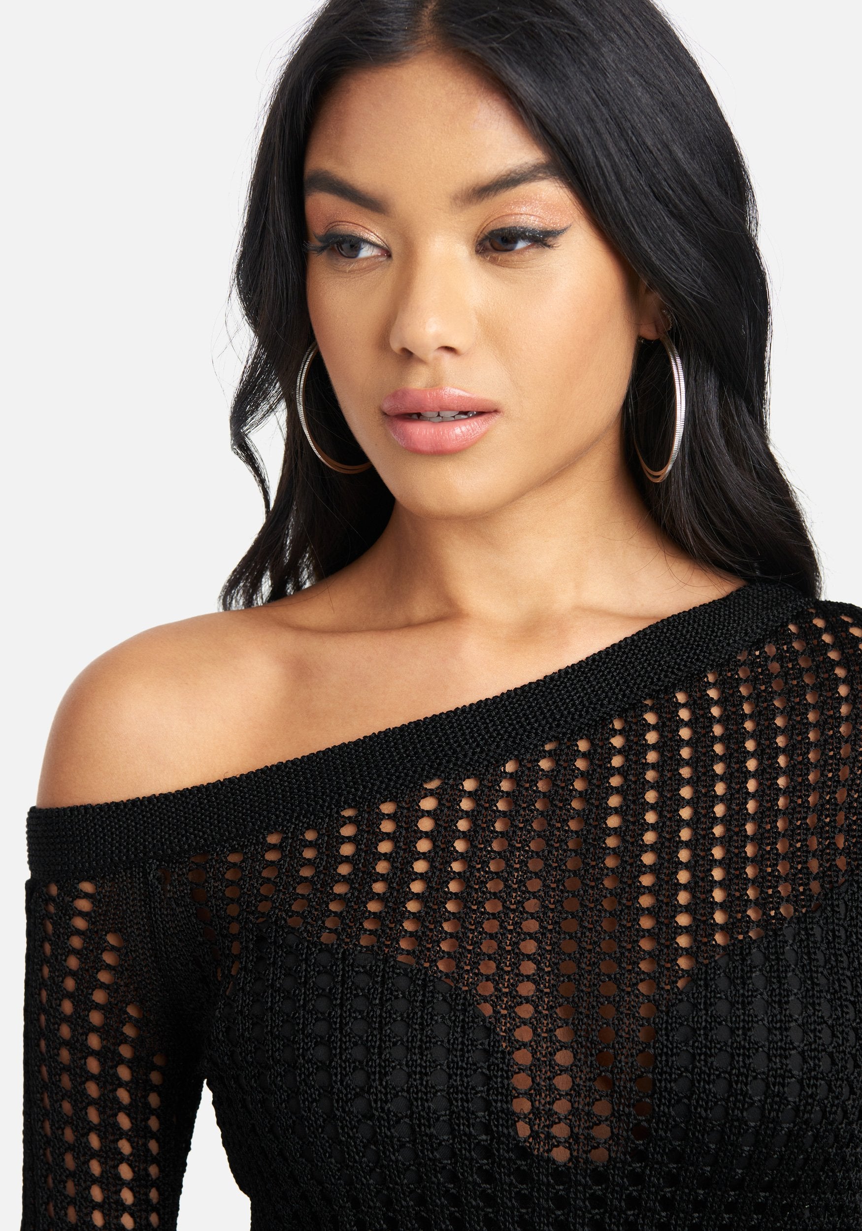 Open Knit Off Shoulder Sweater Top