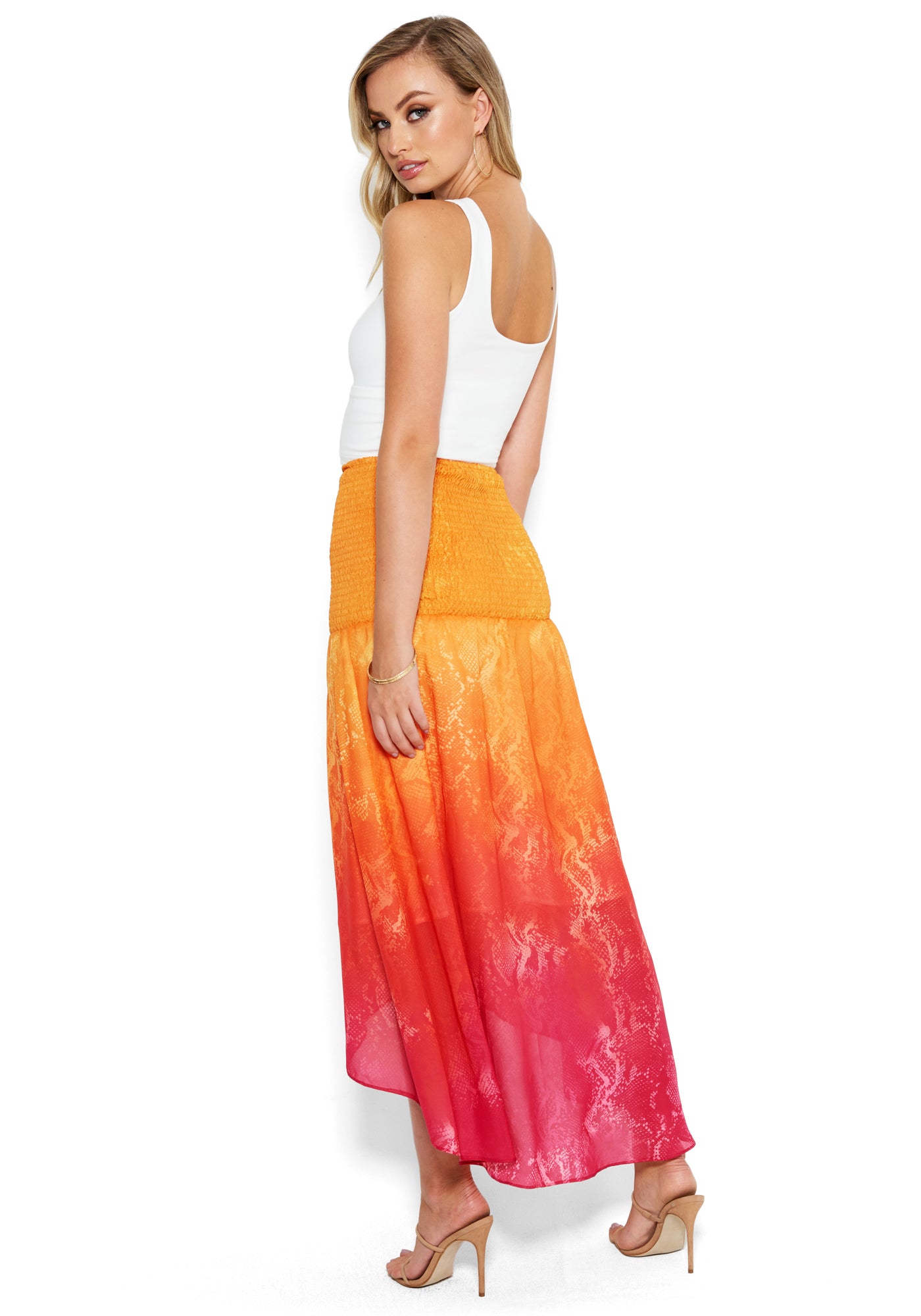Printed High Low Maxi Skirt