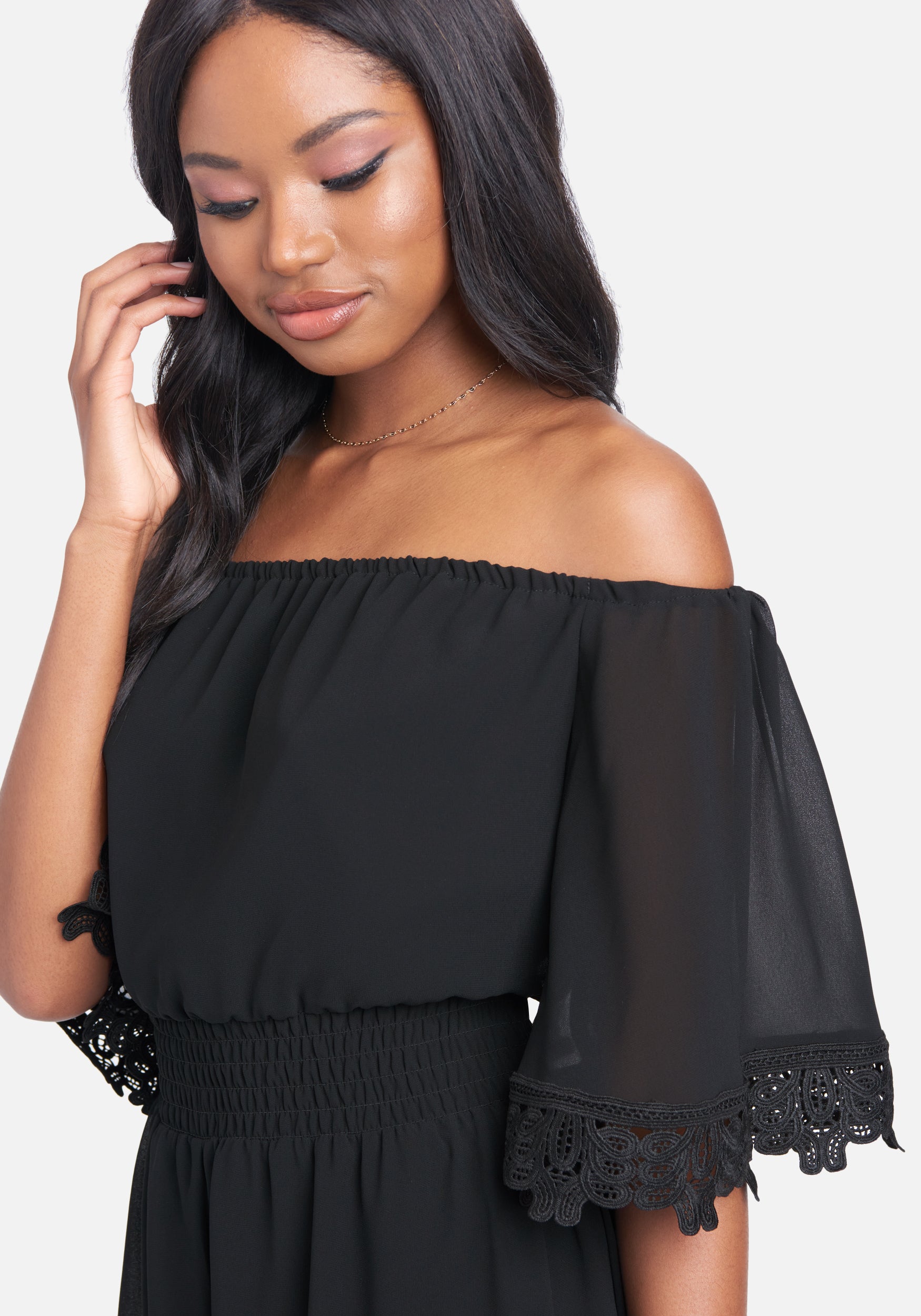 Off Shoulder Lace Detail Romper